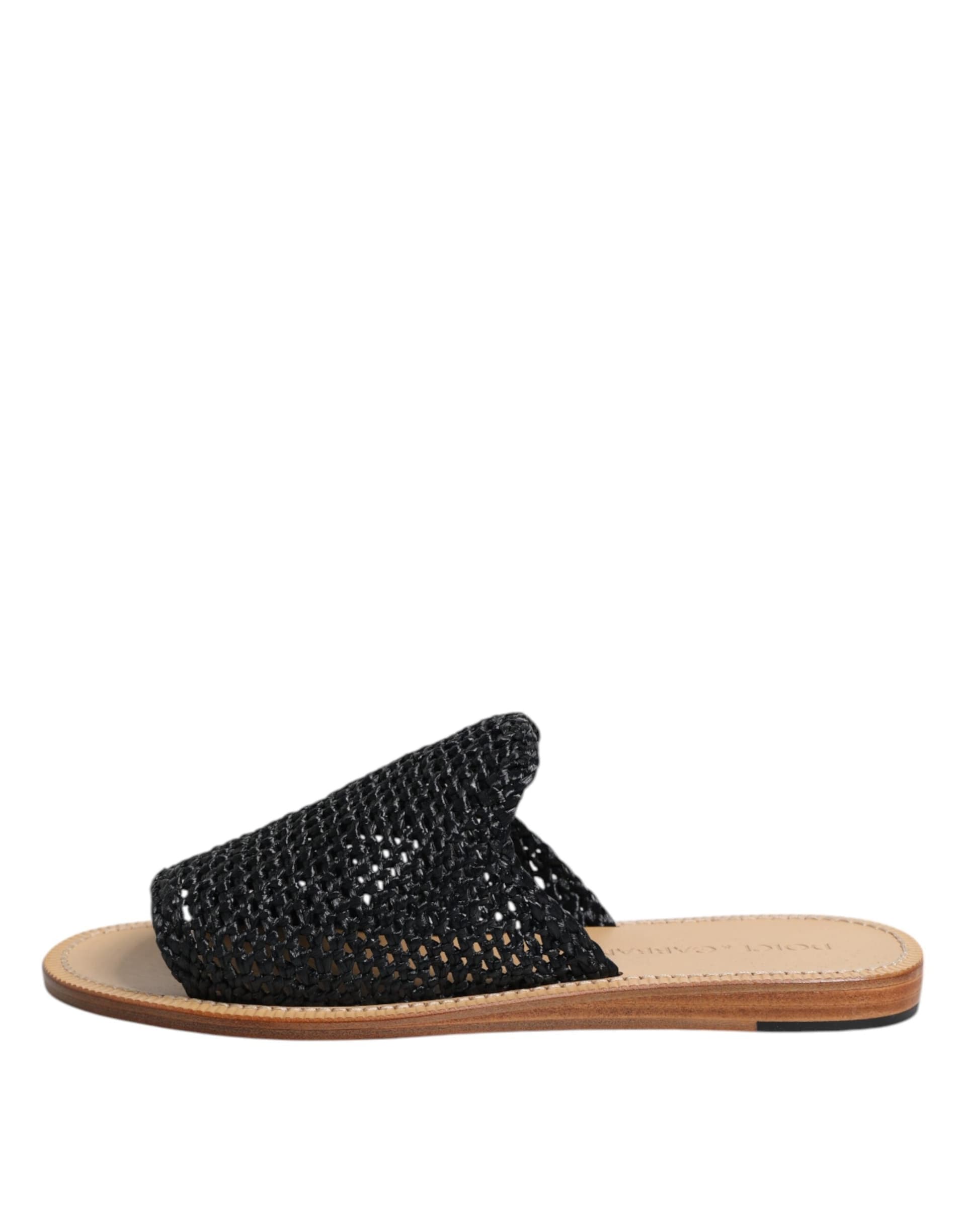 Dolce & Gabbana Black Monochrome Braided Raffia Slides Shoes - 5