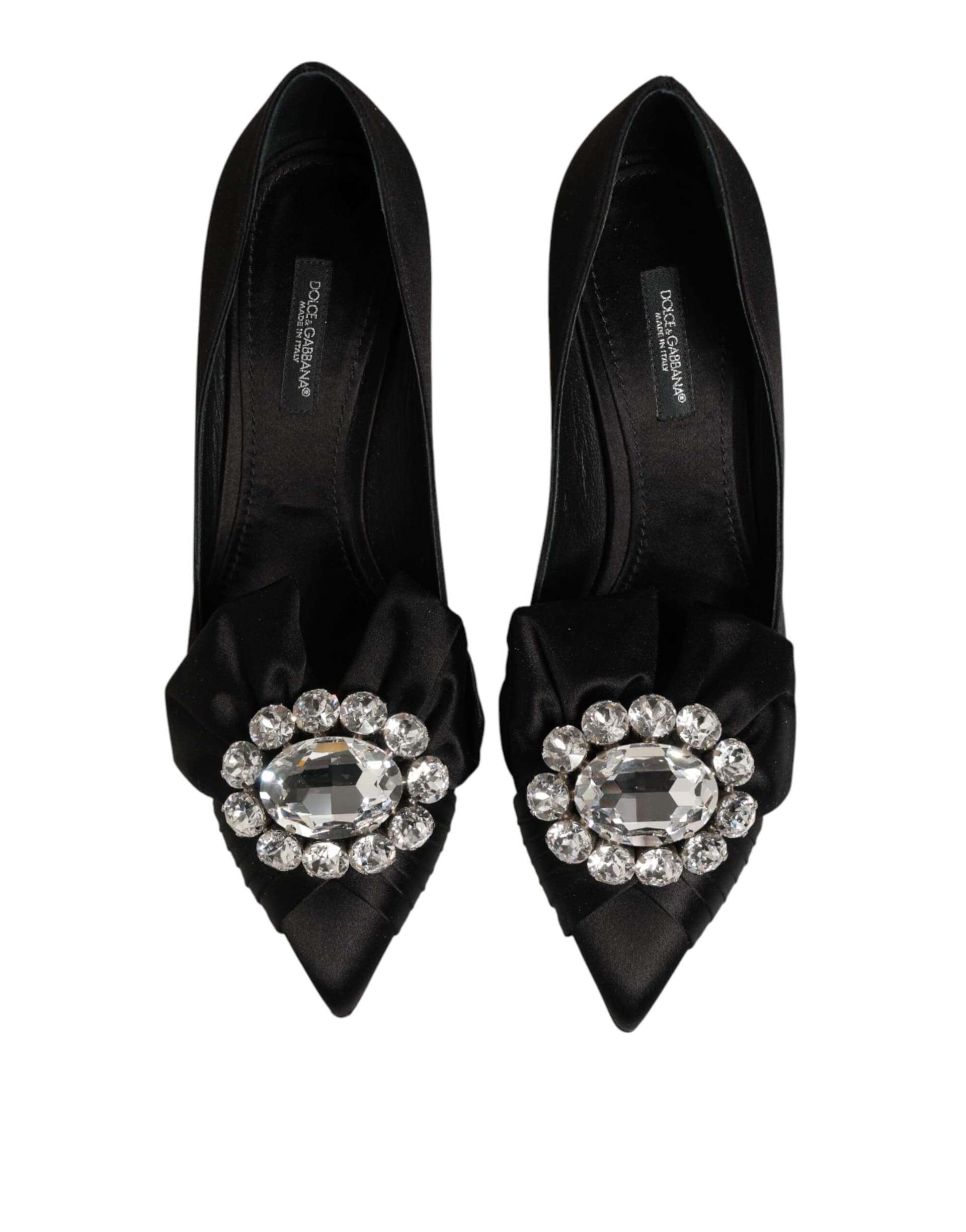 Dolce & Gabbana Black Satin Bow Crystal Embellishment Pumps Shoes - 2