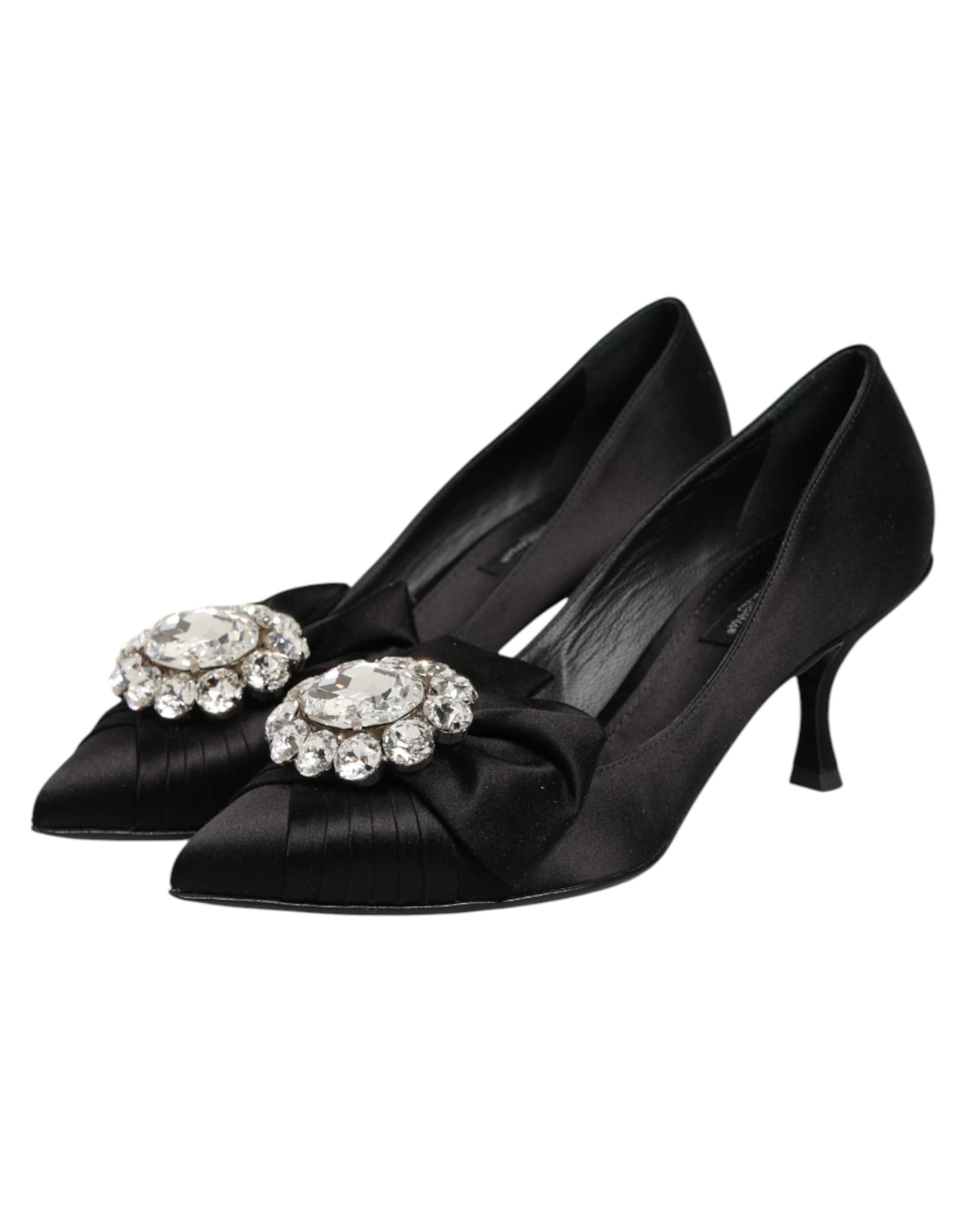 Dolce & Gabbana Black Satin Bow Crystal Embellishment Pumps Shoes - 3