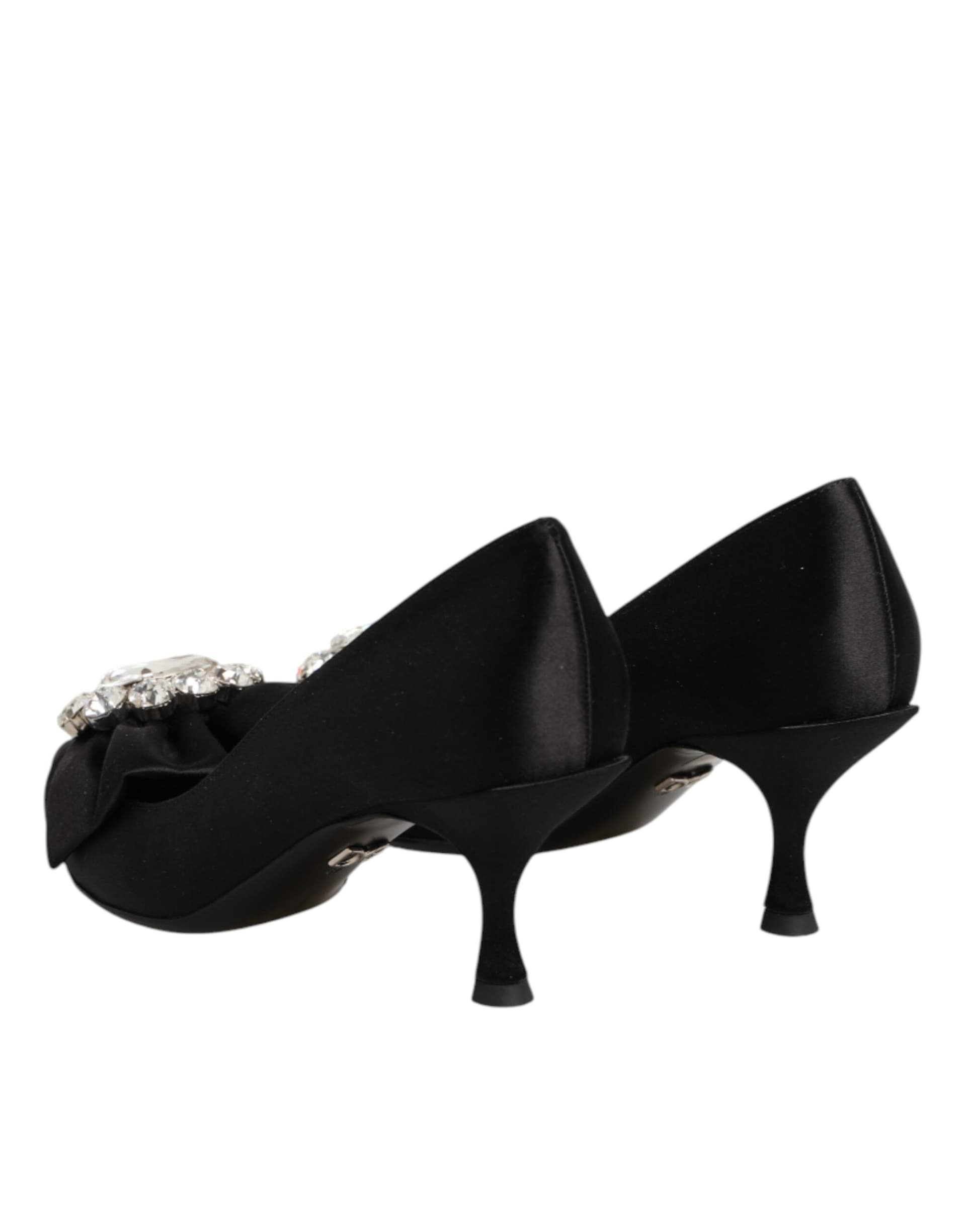 Dolce & Gabbana Black Satin Bow Crystal Embellishment Pumps Shoes - 4