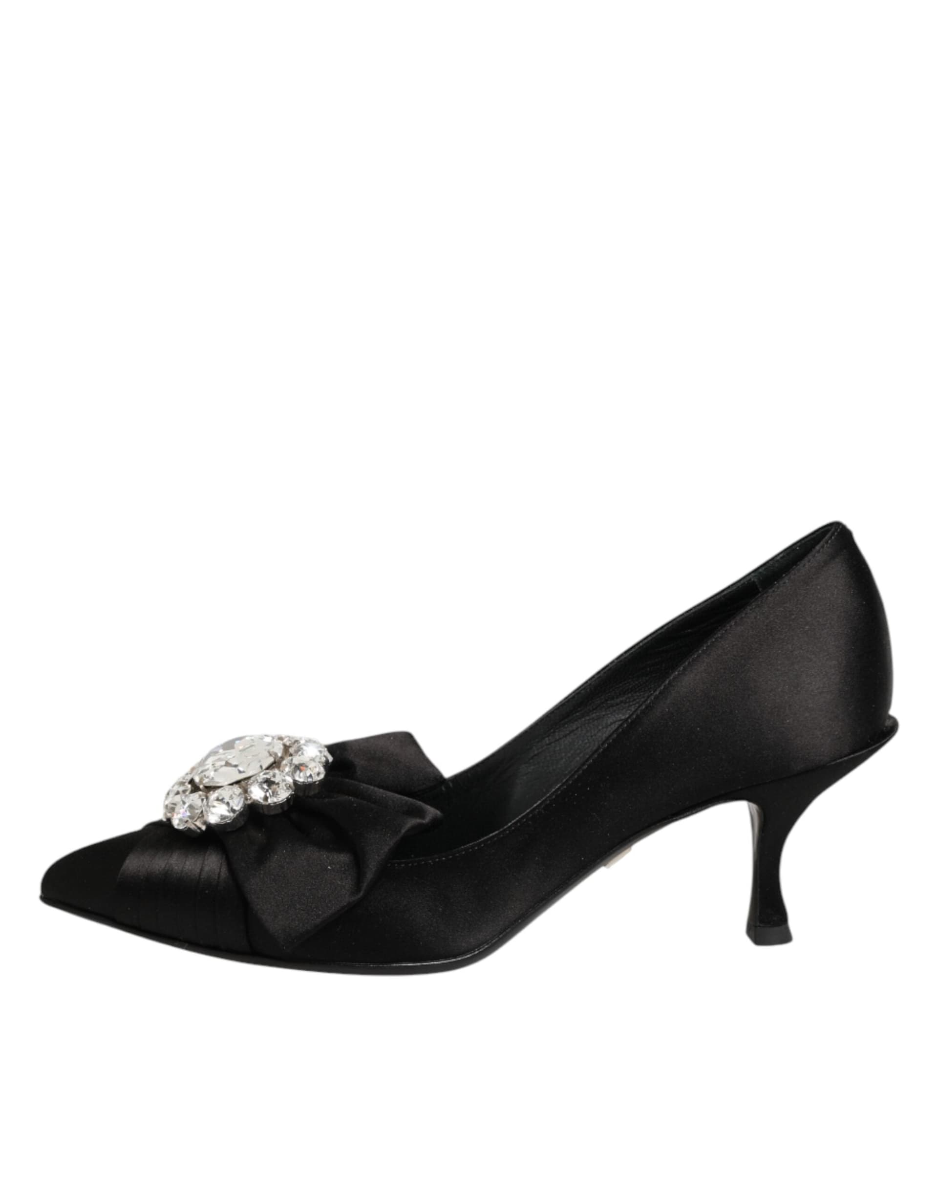 Dolce & Gabbana Black Satin Bow Crystal Embellishment Pumps Shoes - 5