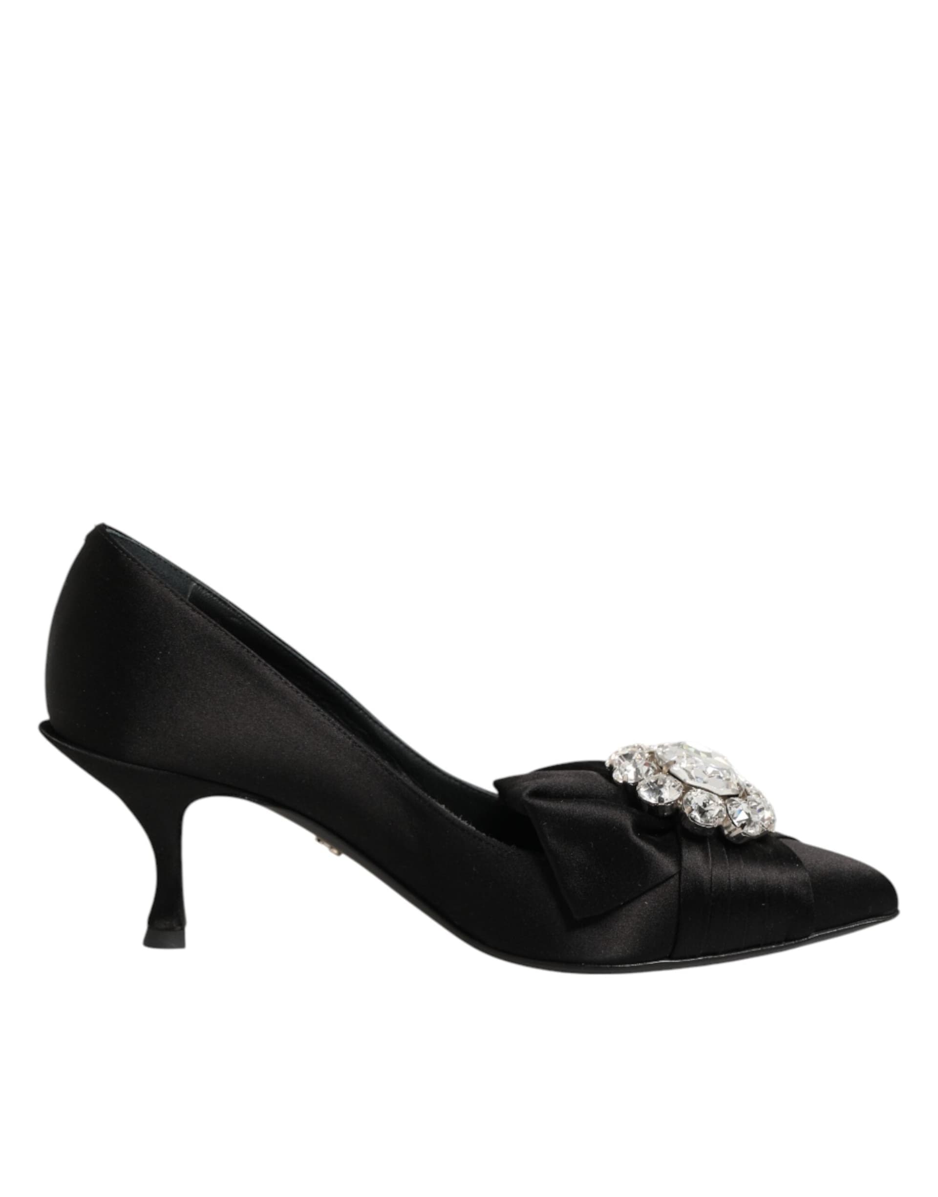 Dolce & Gabbana Black Satin Bow Crystal Embellishment Pumps Shoes - 7