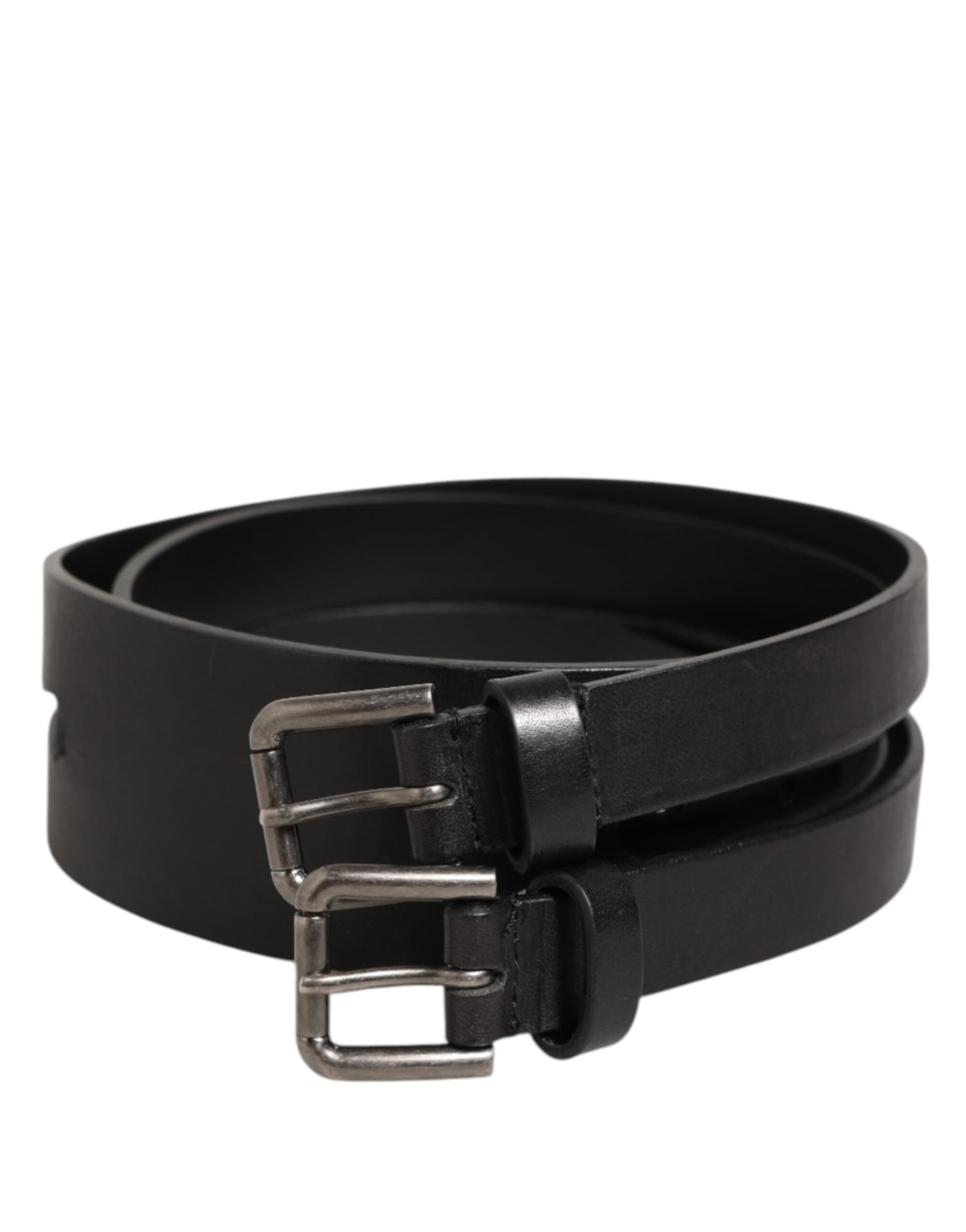 Dolce & Gabbana Black Double Strap Leather Silver Buckle Belt - 2