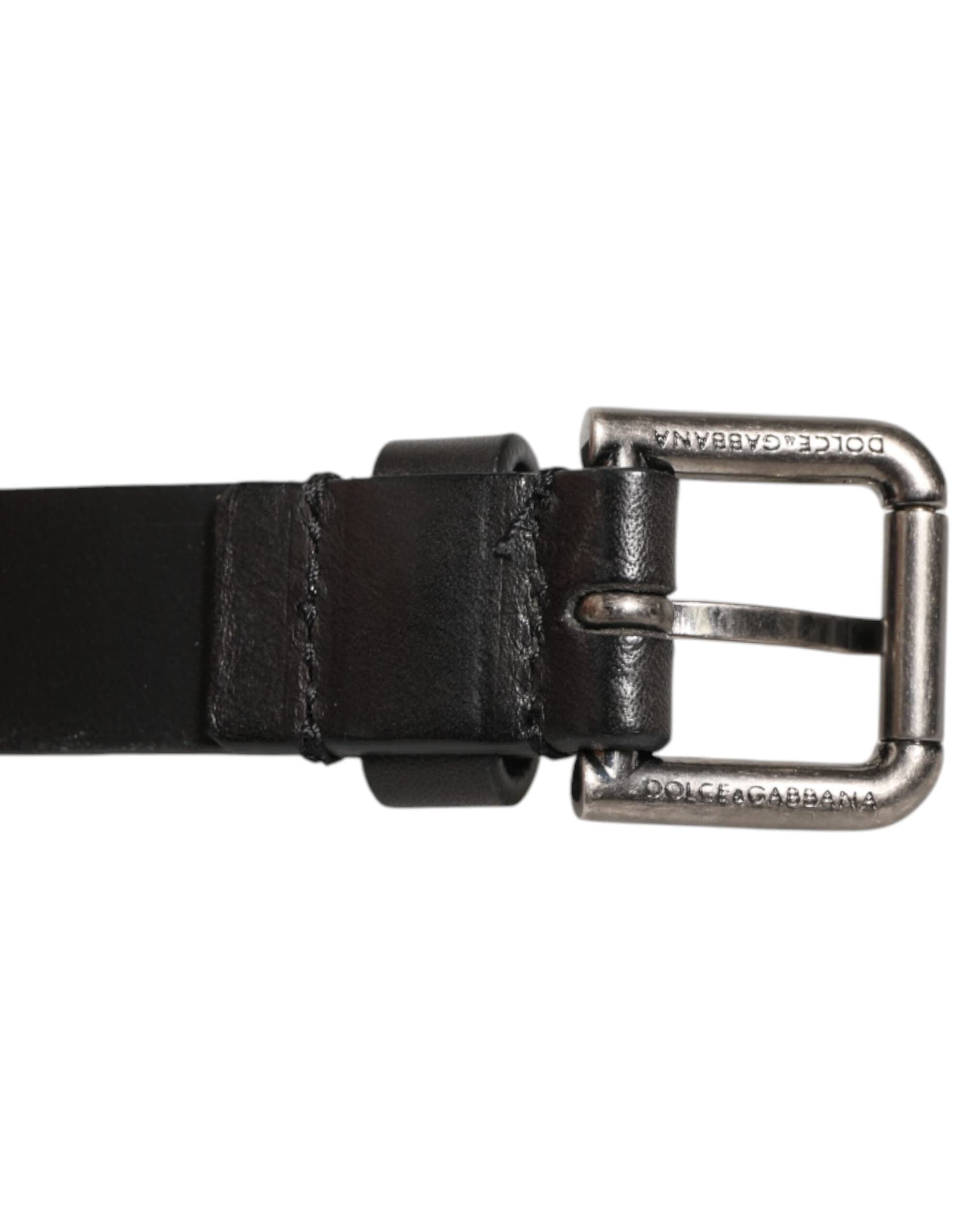 Dolce & Gabbana Black Double Strap Leather Silver Buckle Belt - 5