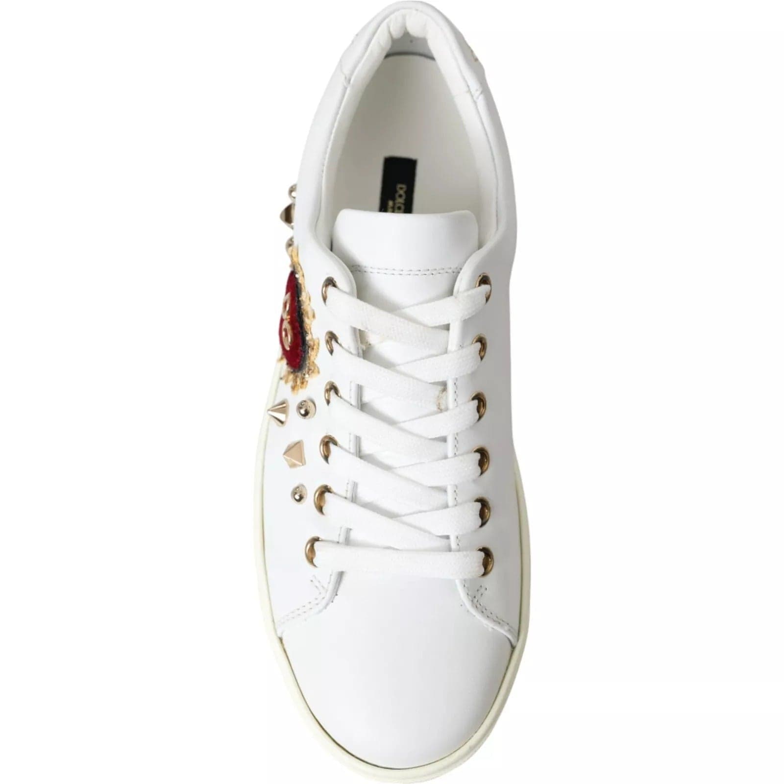 Dolce & Gabbana White Leather Gold Red Heart Sneakers Shoes - 8