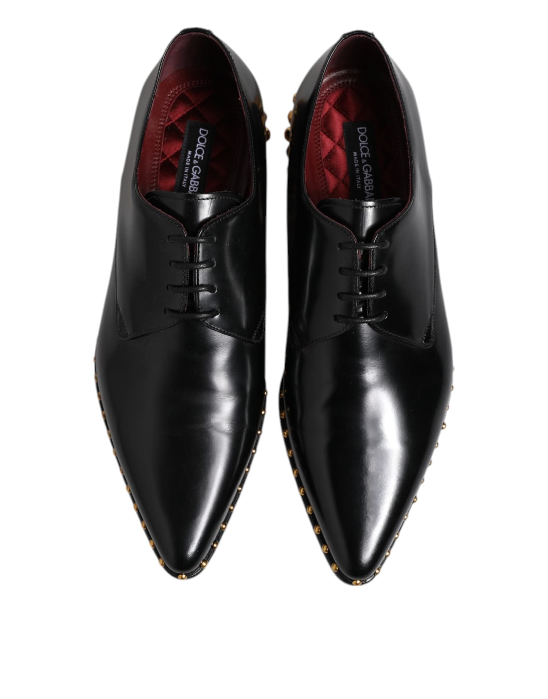 Dolce & Gabbana Black Leather Studded Derby Men Dress Shoes - 2