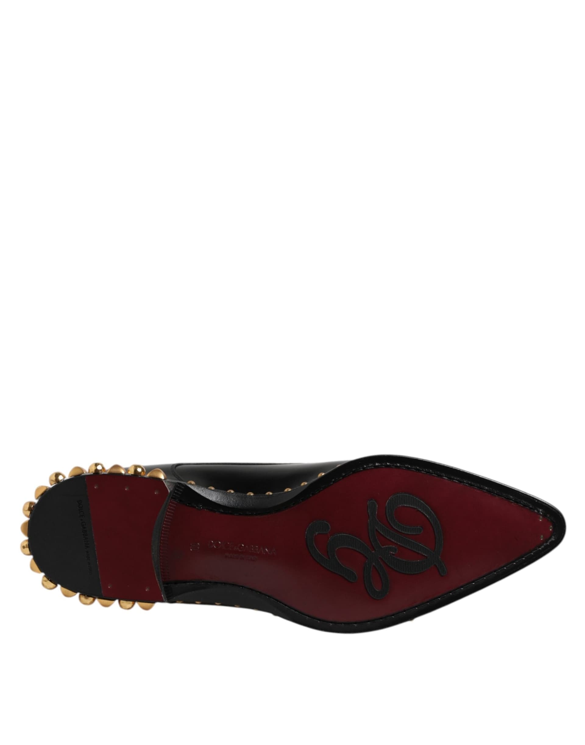 Dolce & Gabbana Black Leather Studded Derby Men Dress Shoes - 8