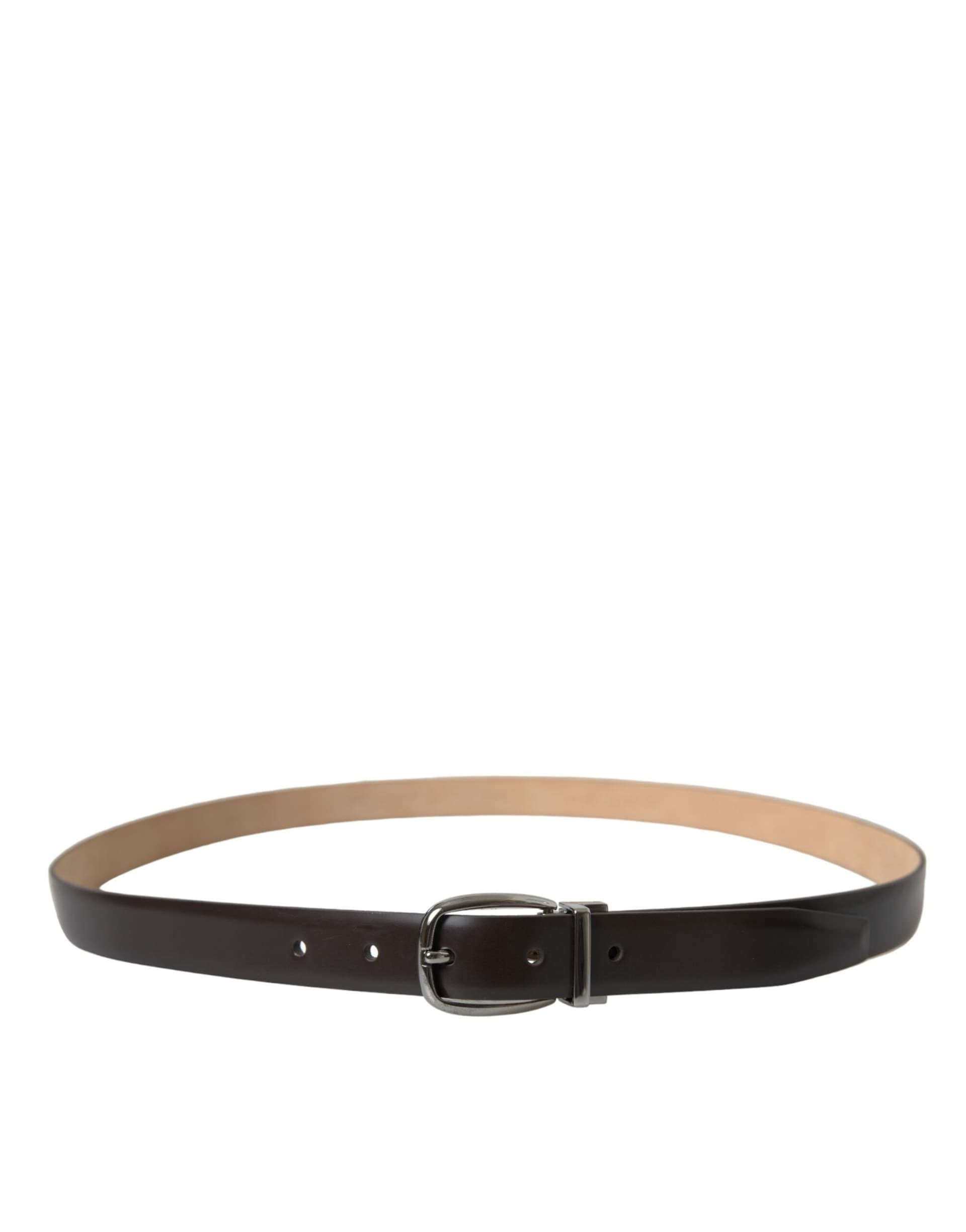 Dolce & Gabbana Dark Brown Leather Silver Metal Buckle Belt - 2