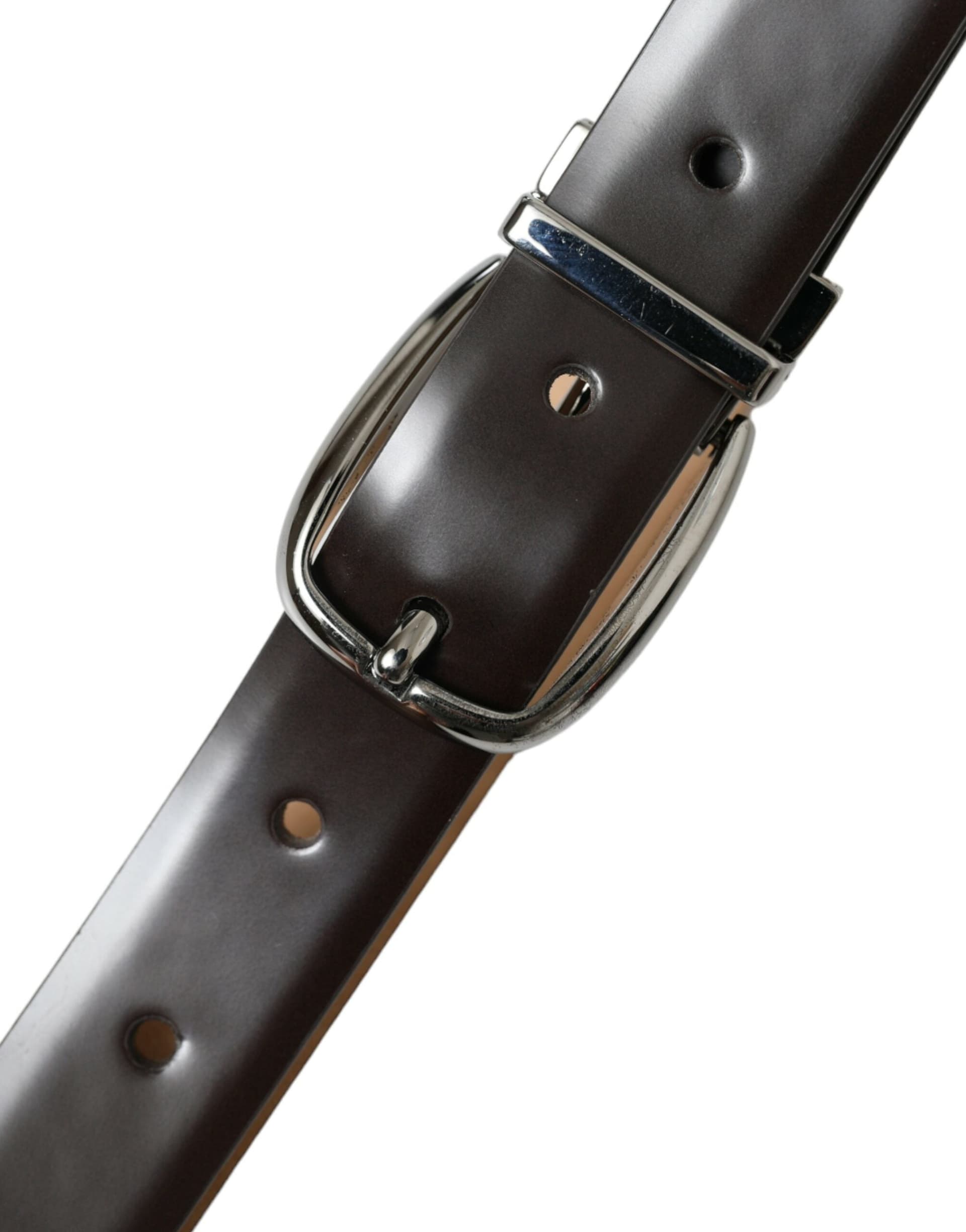Dolce & Gabbana Dark Brown Leather Silver Metal Buckle Belt - 5