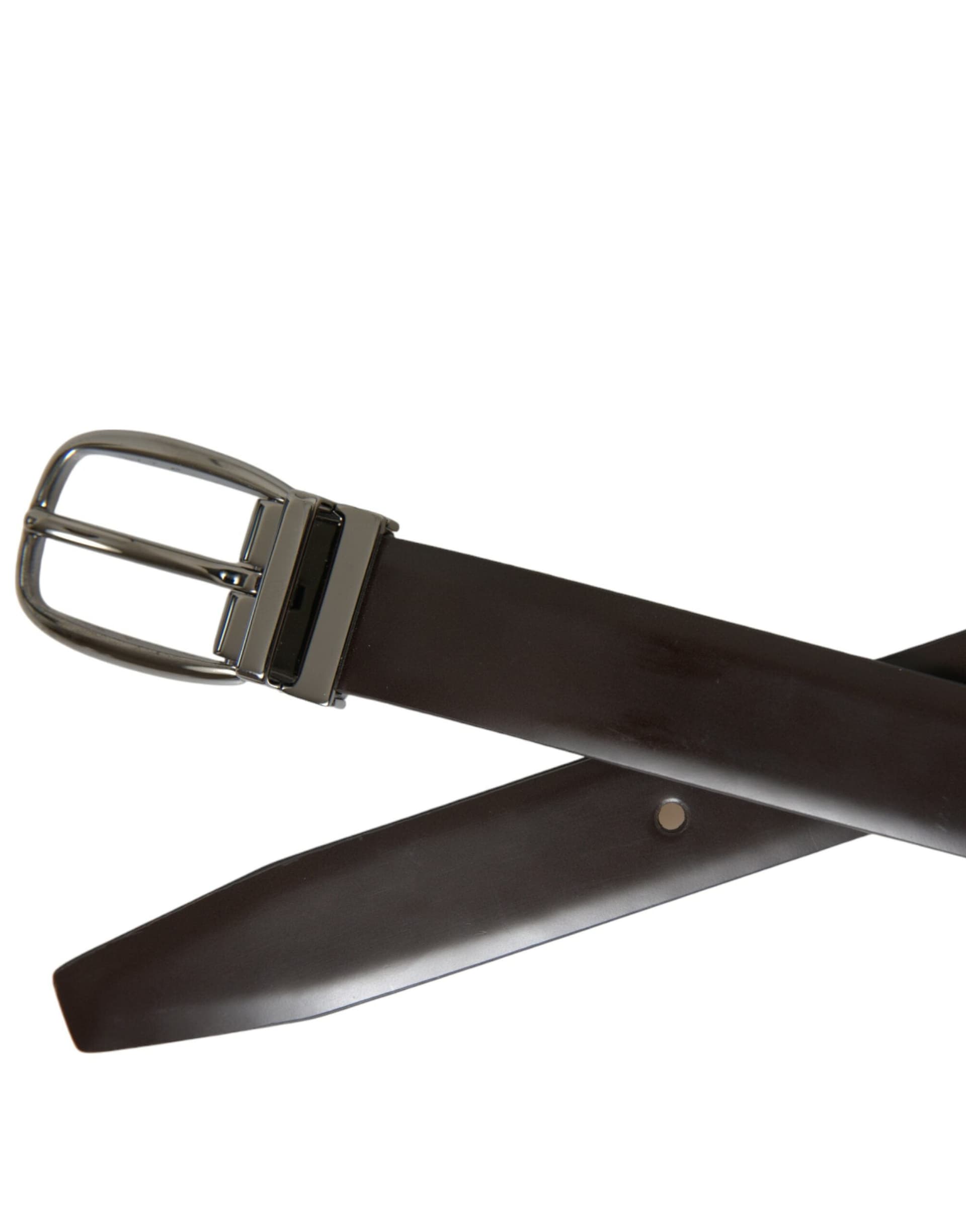 Dolce & Gabbana Dark Brown Leather Silver Metal Buckle Belt - 6
