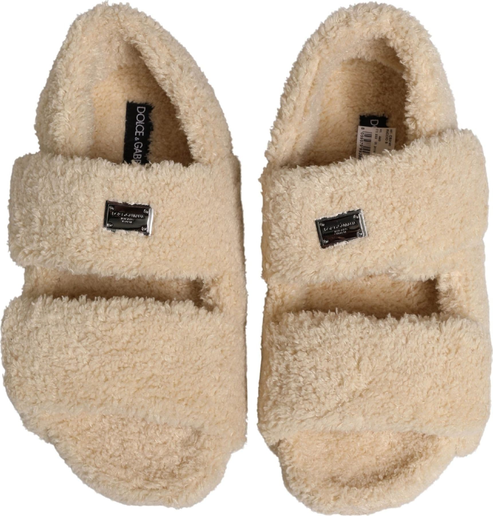 Dolce & Gabbana Beige Faux Fur Slides Men Flats Sandals Shoes - 6