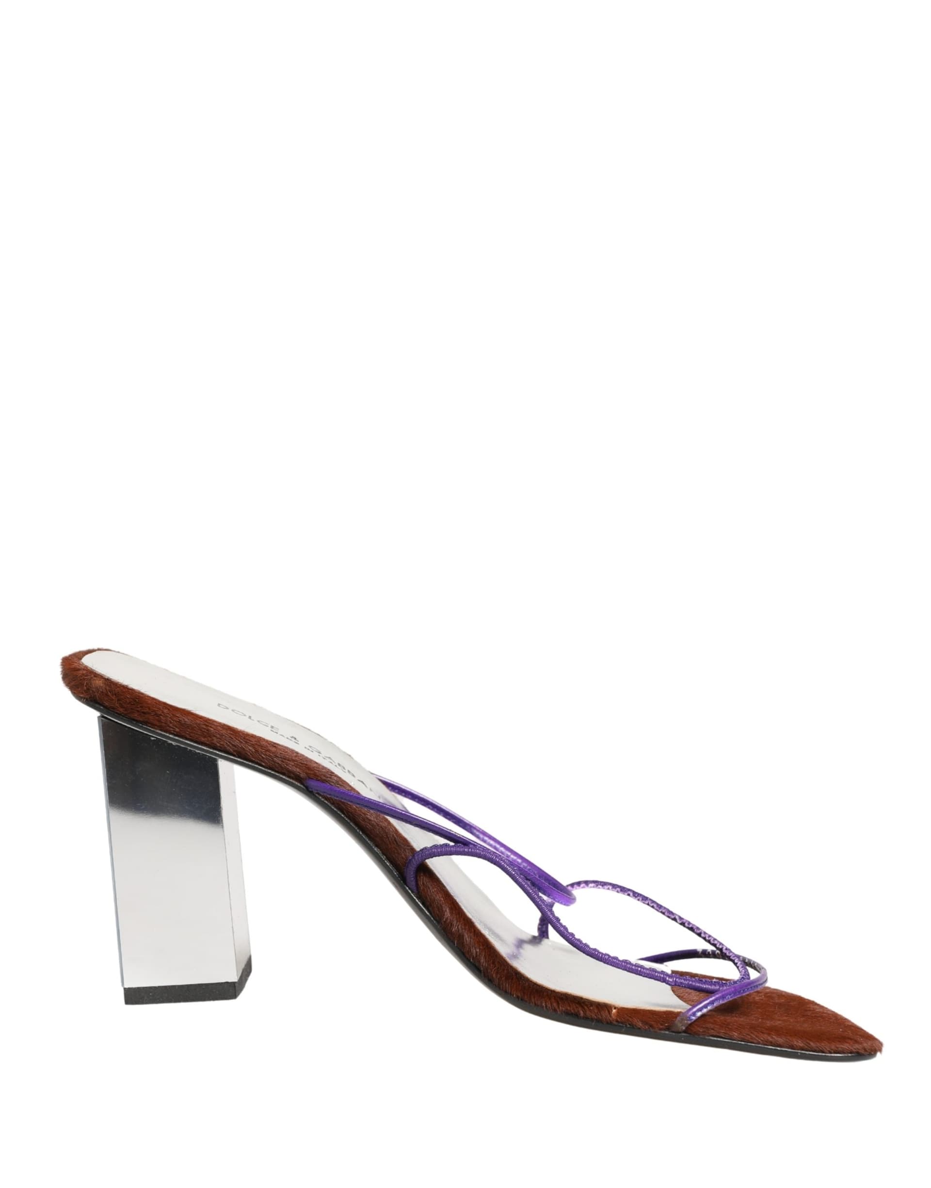 Dolce & Gabbana Silver Block Heels Slip On Sandals Shoes - 2