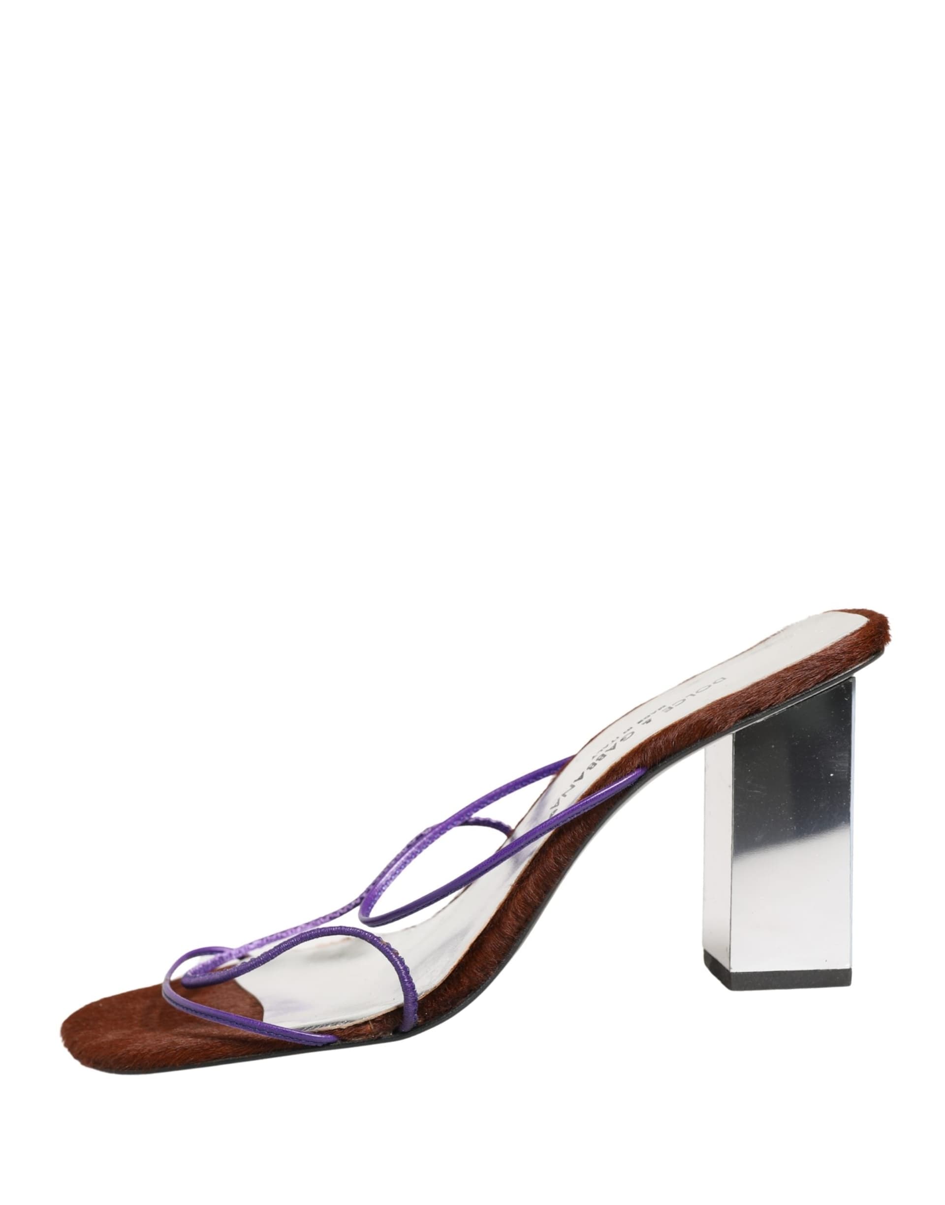 Dolce & Gabbana Silver Block Heels Slip On Sandals Shoes - 3