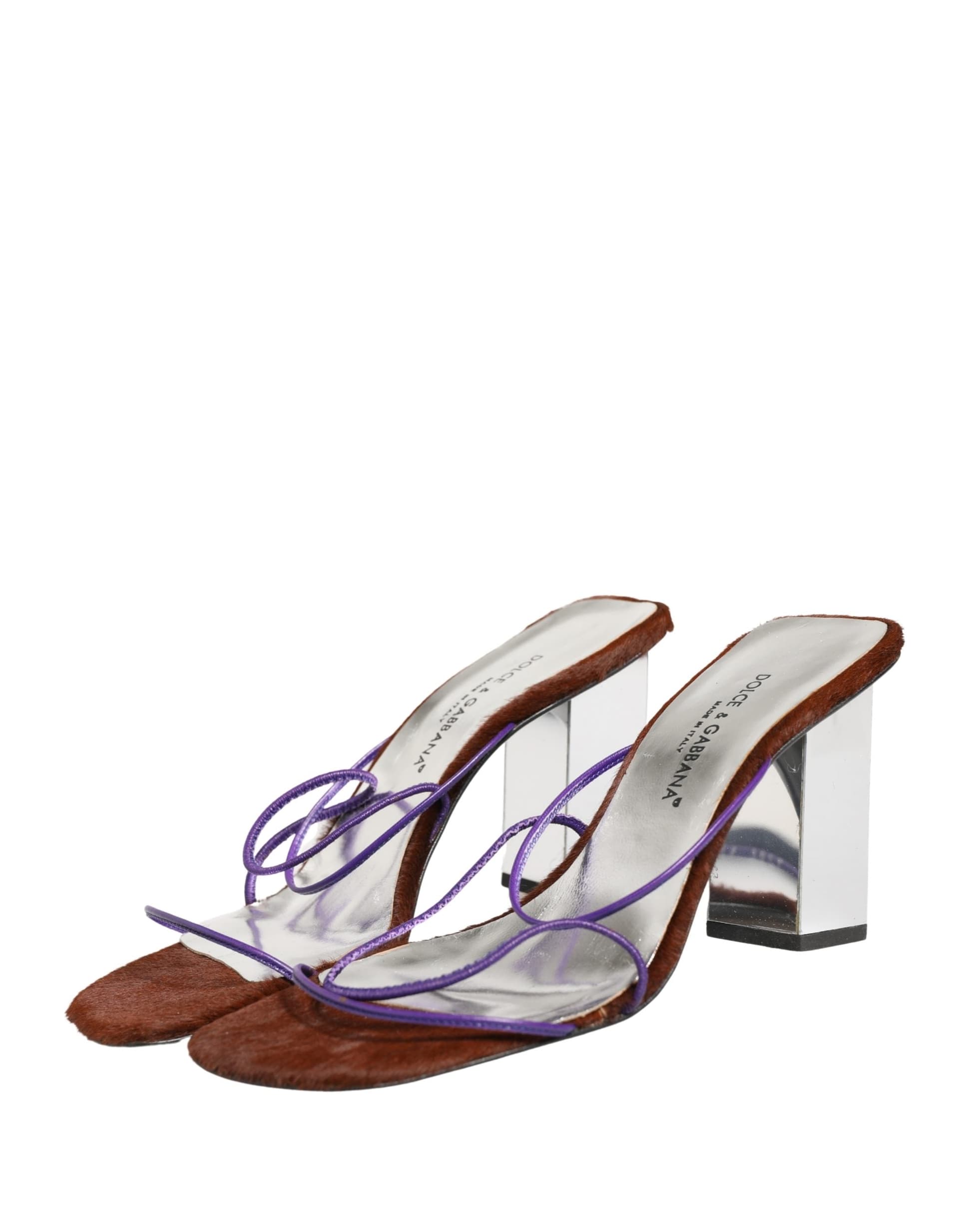 Dolce & Gabbana Silver Block Heels Slip On Sandals Shoes - 5