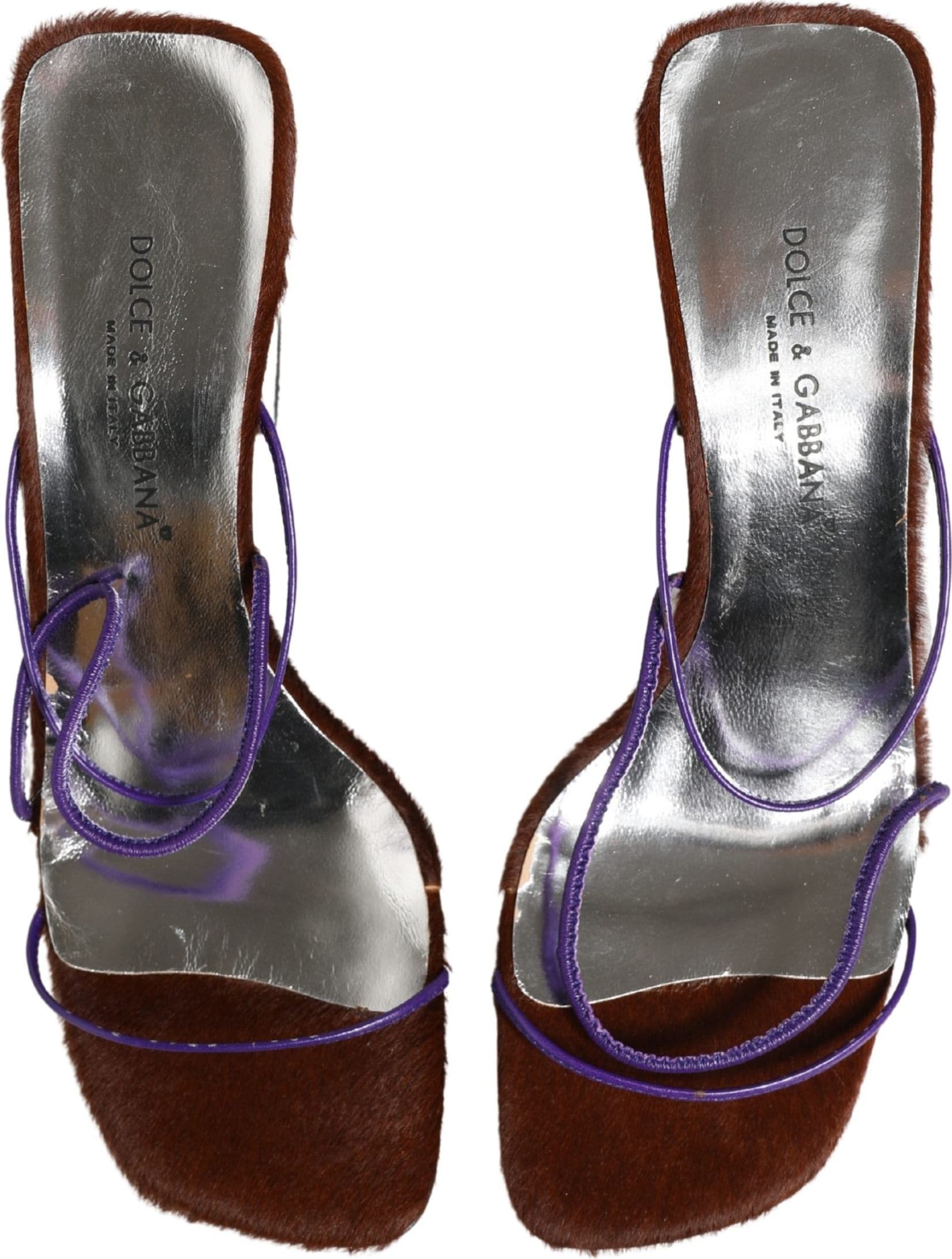 Dolce & Gabbana Silver Block Heels Slip On Sandals Shoes - 7
