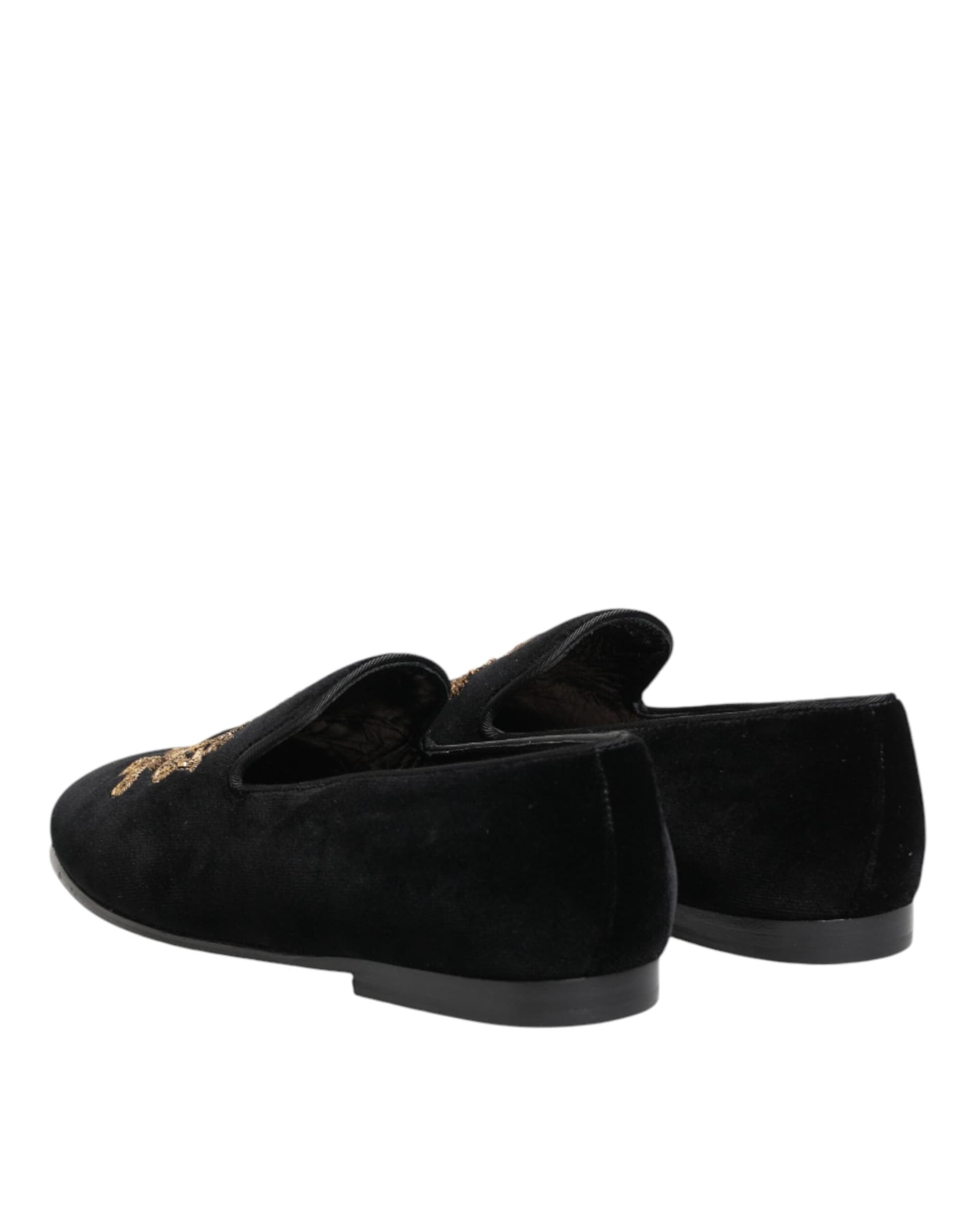 Dolce & Gabbana Black Velvet Gold Crown Mens Loafers Shoes - 4