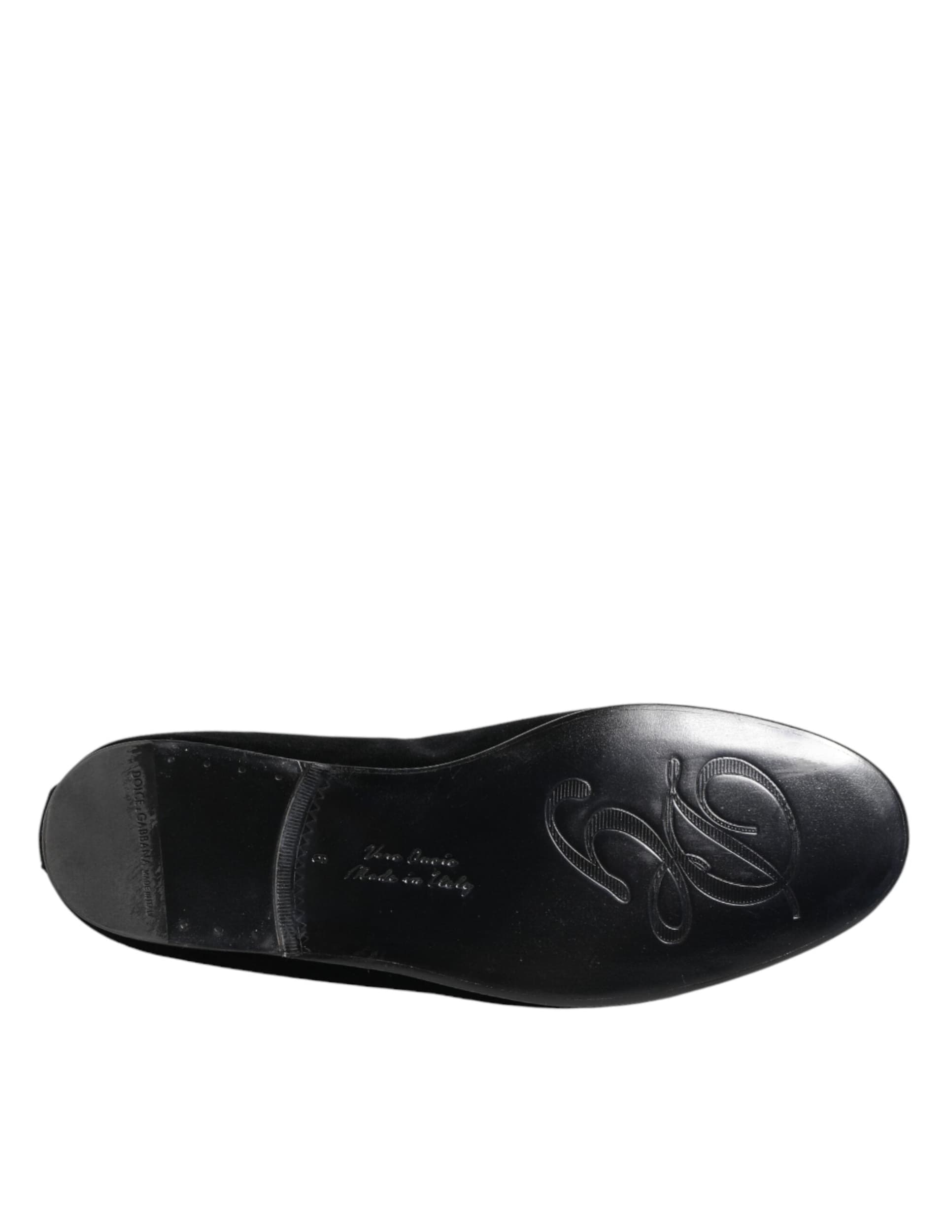 Dolce & Gabbana Black Velvet Gold Crown Mens Loafers Shoes - 8