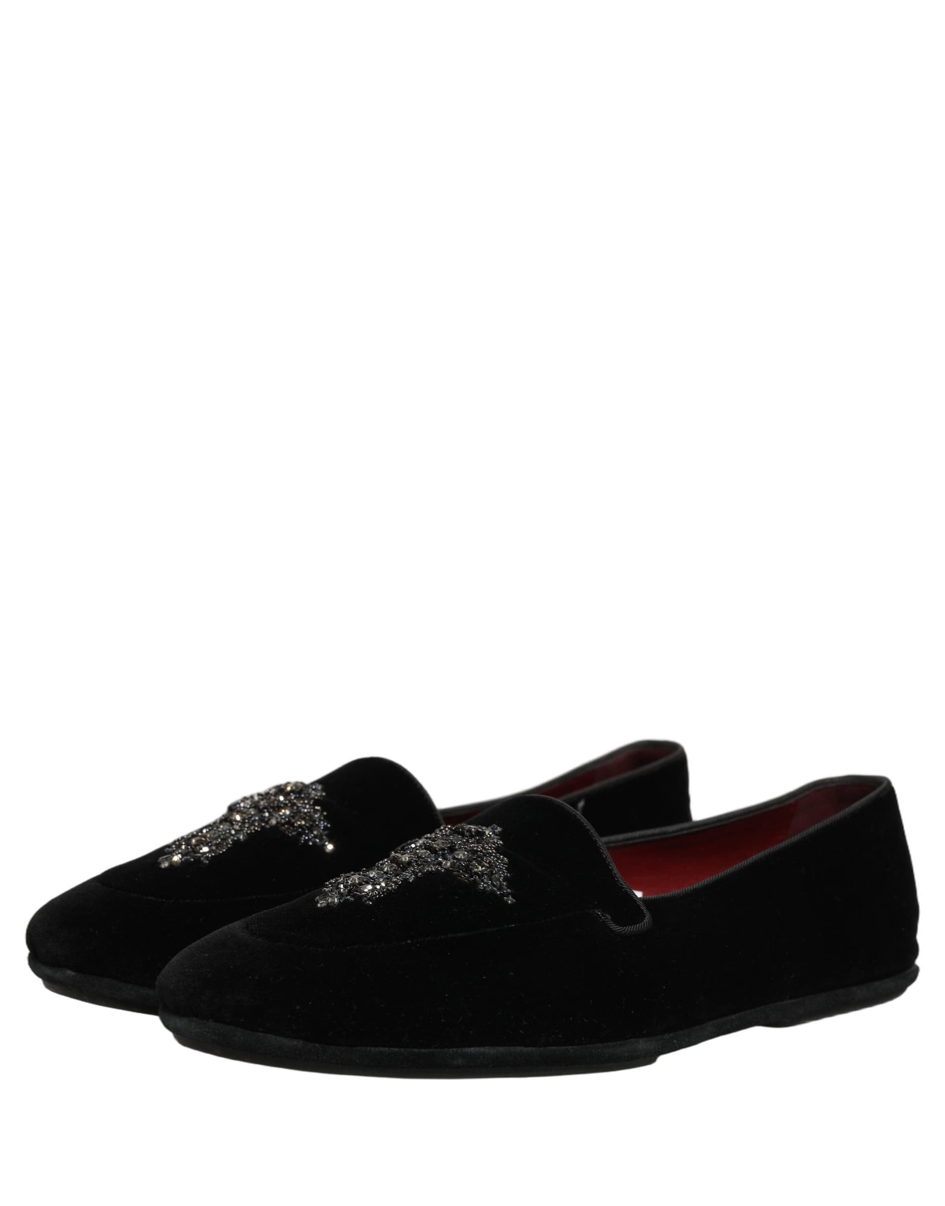 Dolce & Gabbana Black Suede Embellished Dress Loafers Shoes - 4