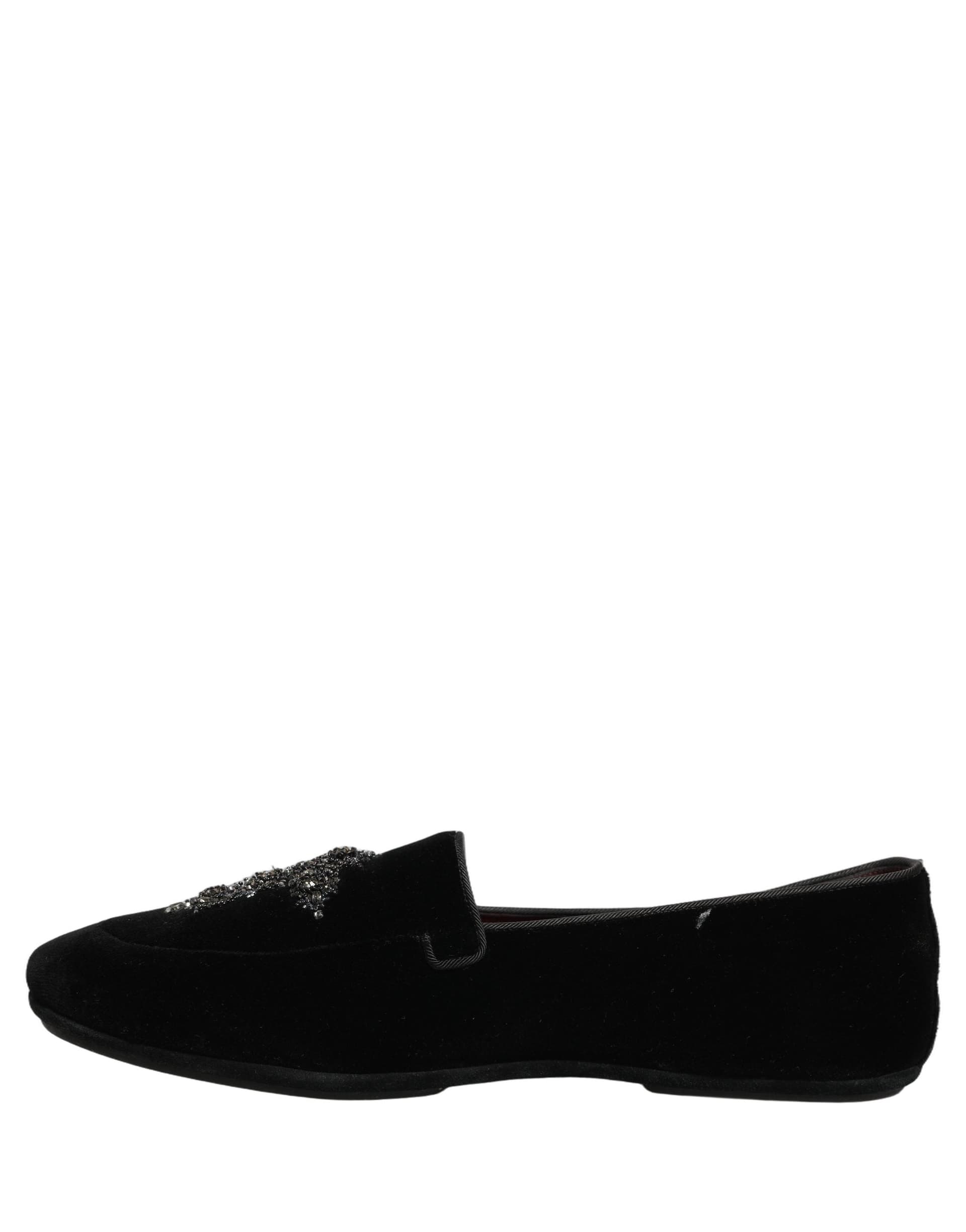Dolce & Gabbana Black Suede Embellished Dress Loafers Shoes - 6
