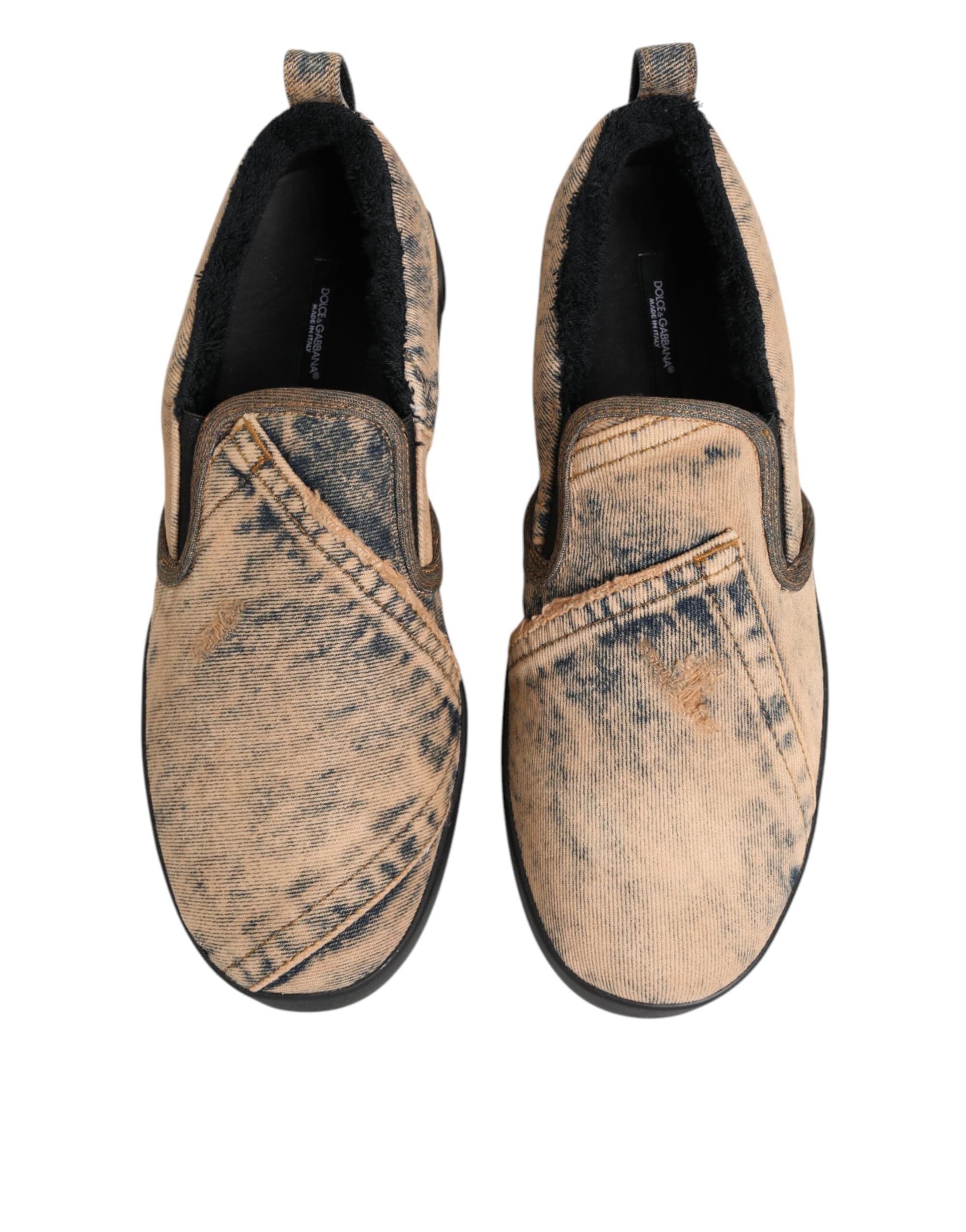 Dolce & Gabbana Beige Cotton Low Top Slip On Sneakers Shoes - 2