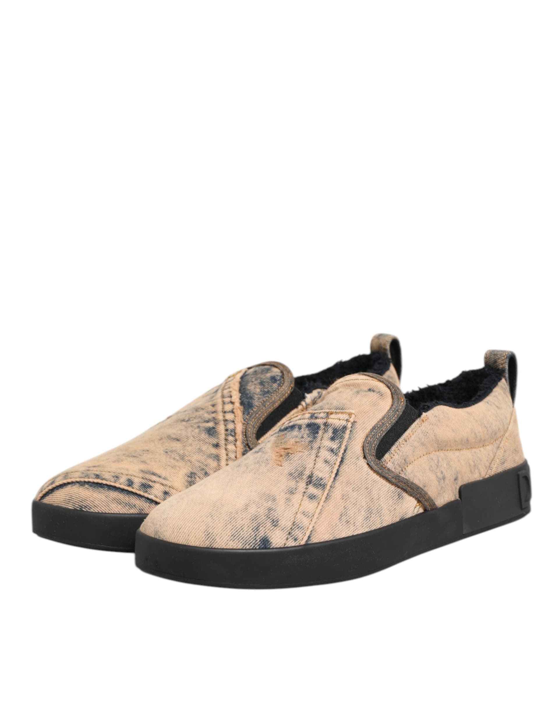 Dolce & Gabbana Beige Cotton Low Top Slip On Sneakers Shoes - 3