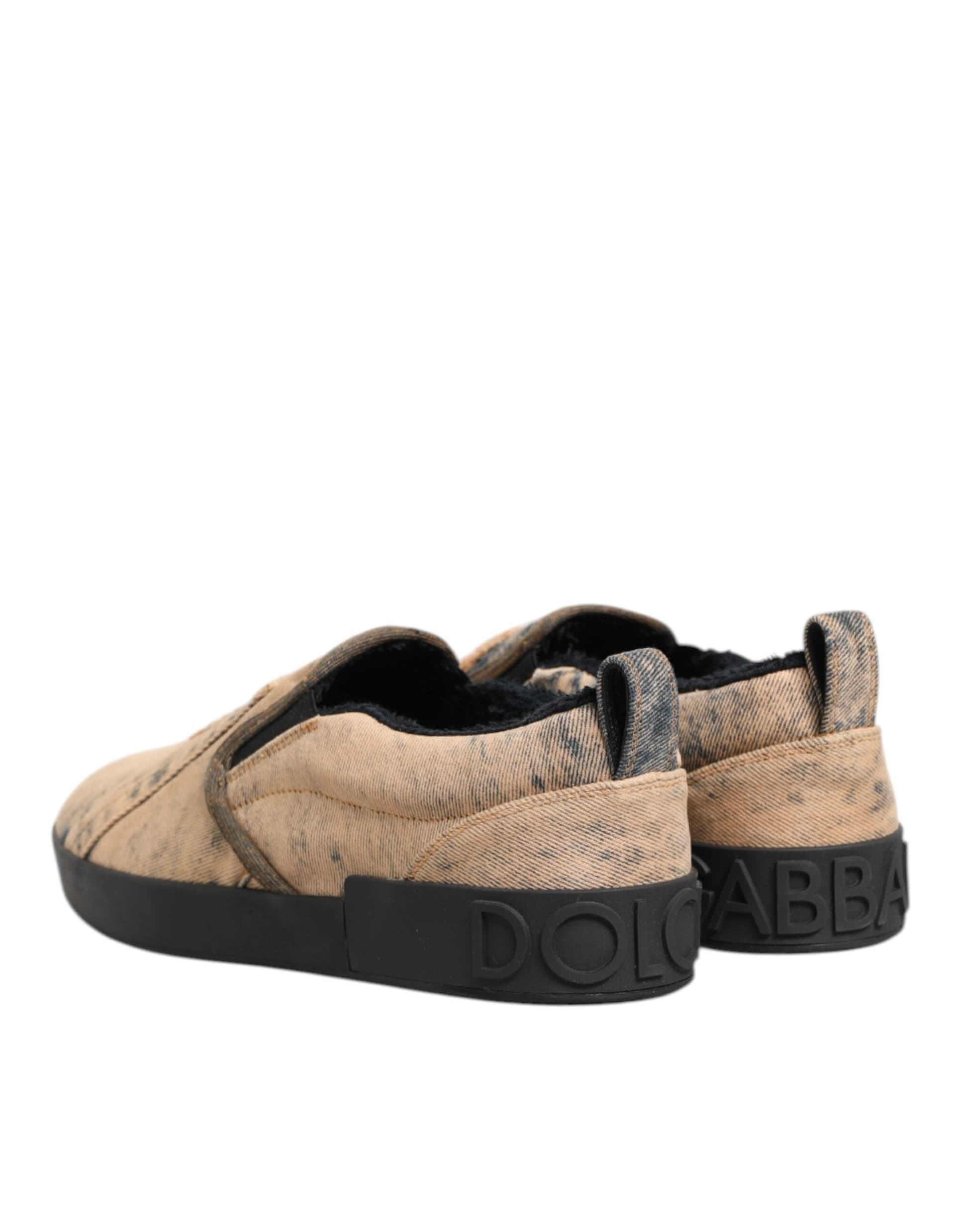 Dolce & Gabbana Beige Cotton Low Top Slip On Sneakers Shoes - 4