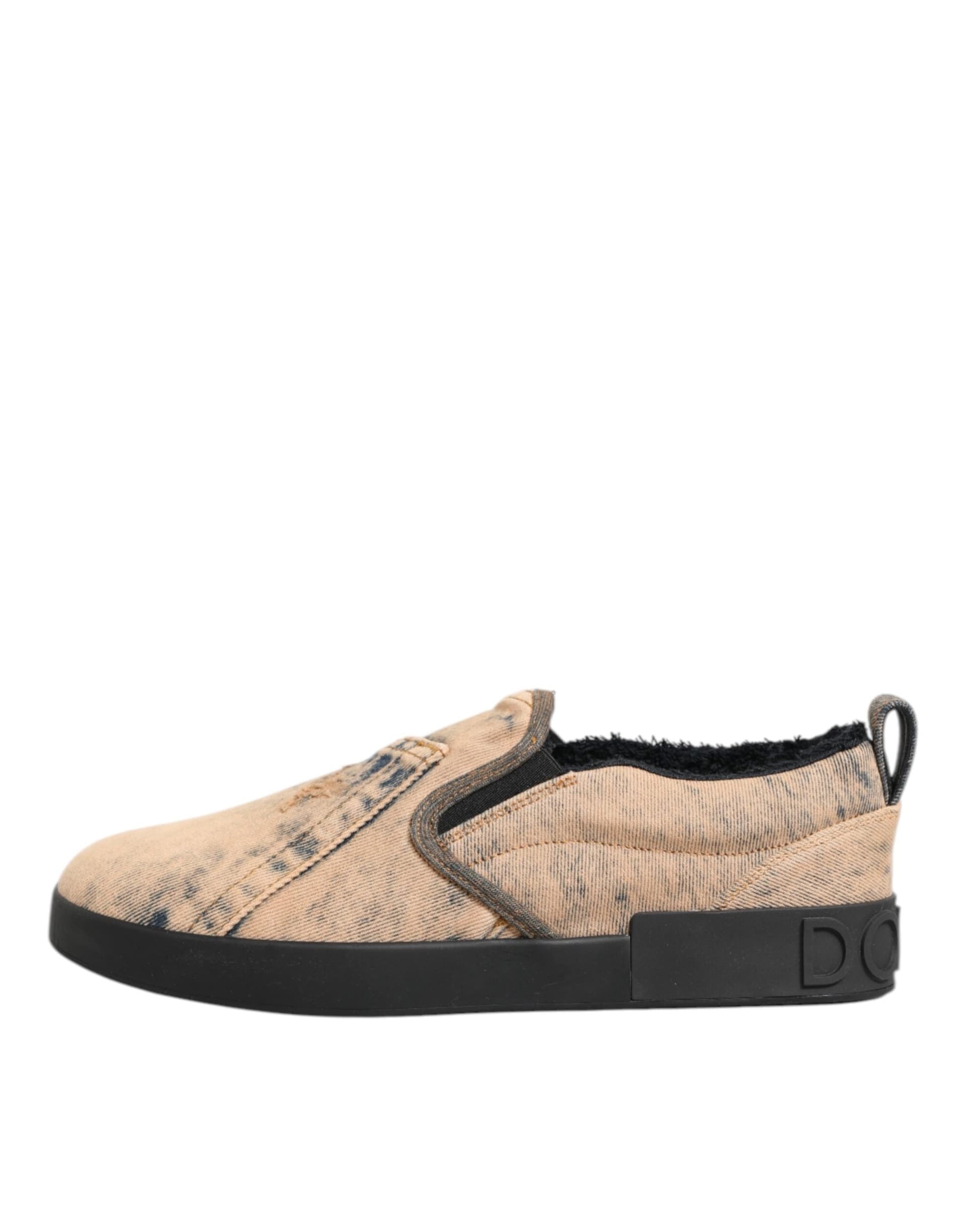 Dolce & Gabbana Beige Cotton Low Top Slip On Sneakers Shoes - 5