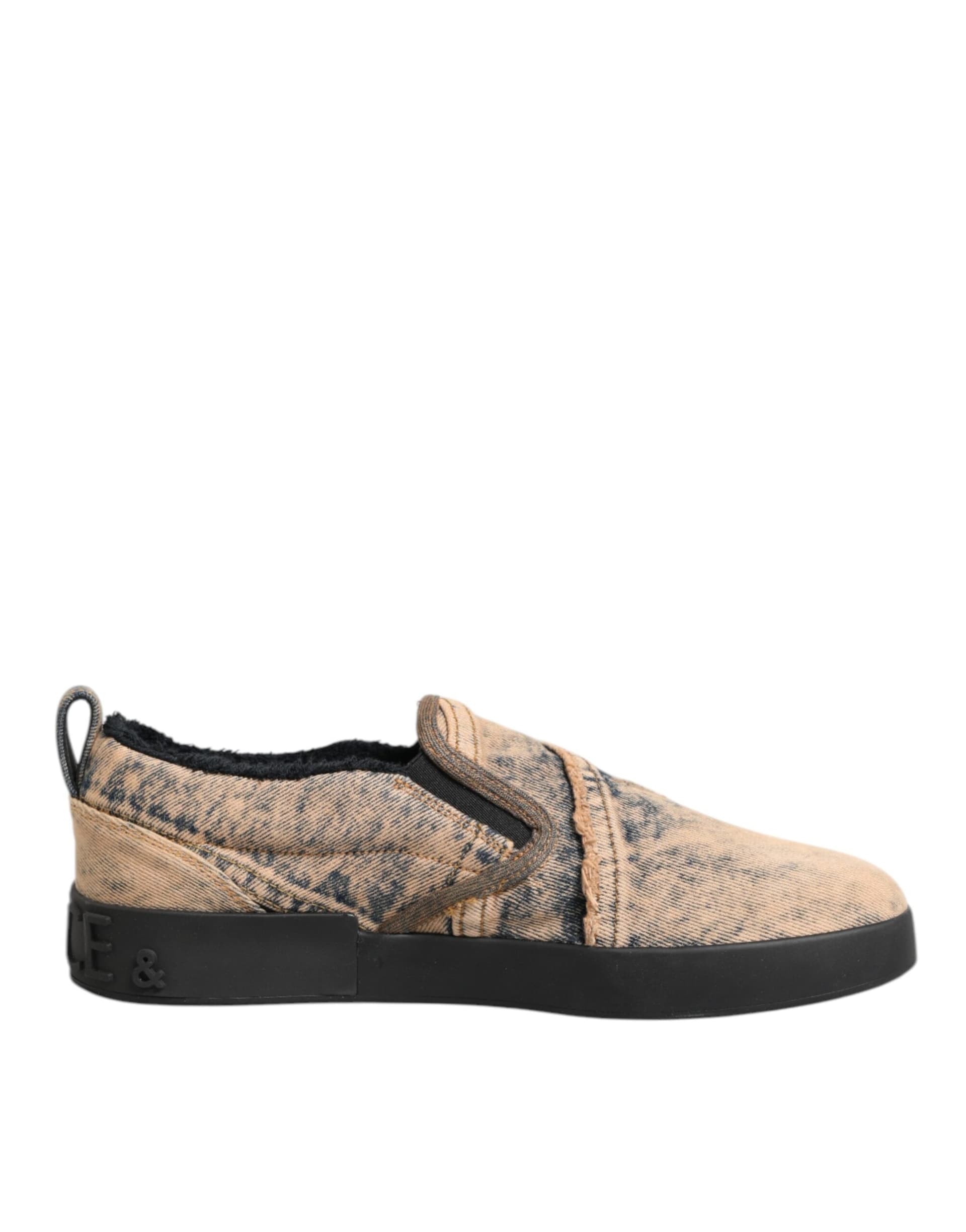 Dolce & Gabbana Beige Cotton Low Top Slip On Sneakers Shoes - 6
