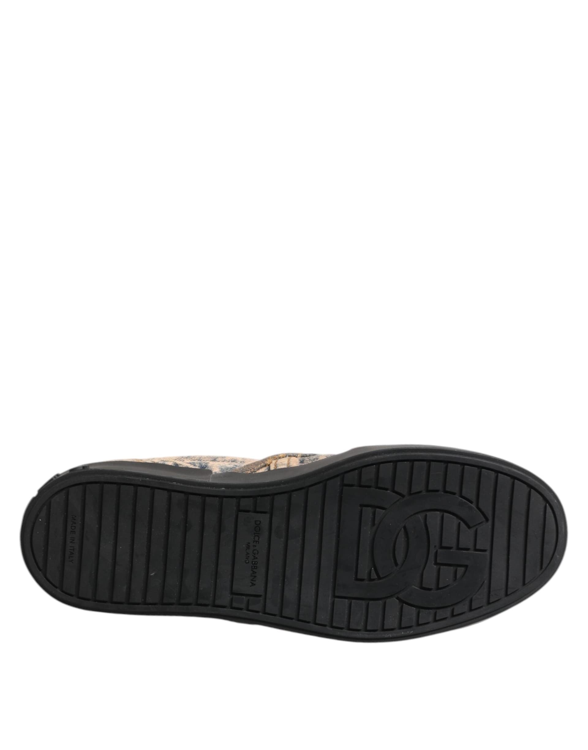 Dolce & Gabbana Beige Cotton Low Top Slip On Sneakers Shoes - 8