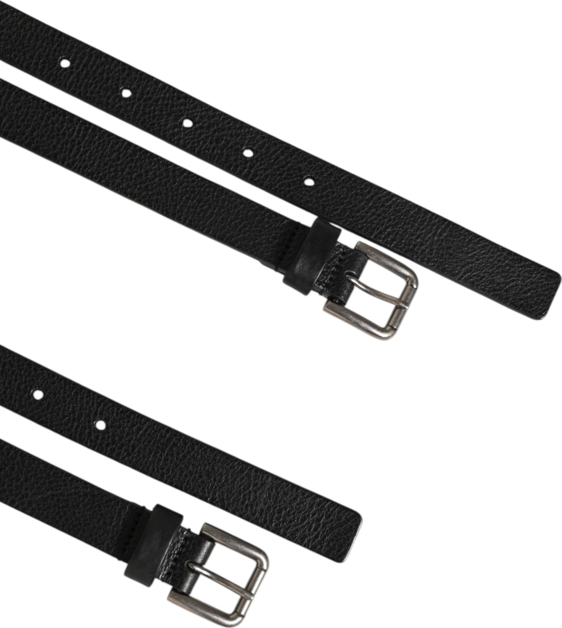 Dolce & Gabbana Black Double Strap Leather Gold Buckle Belt - 3