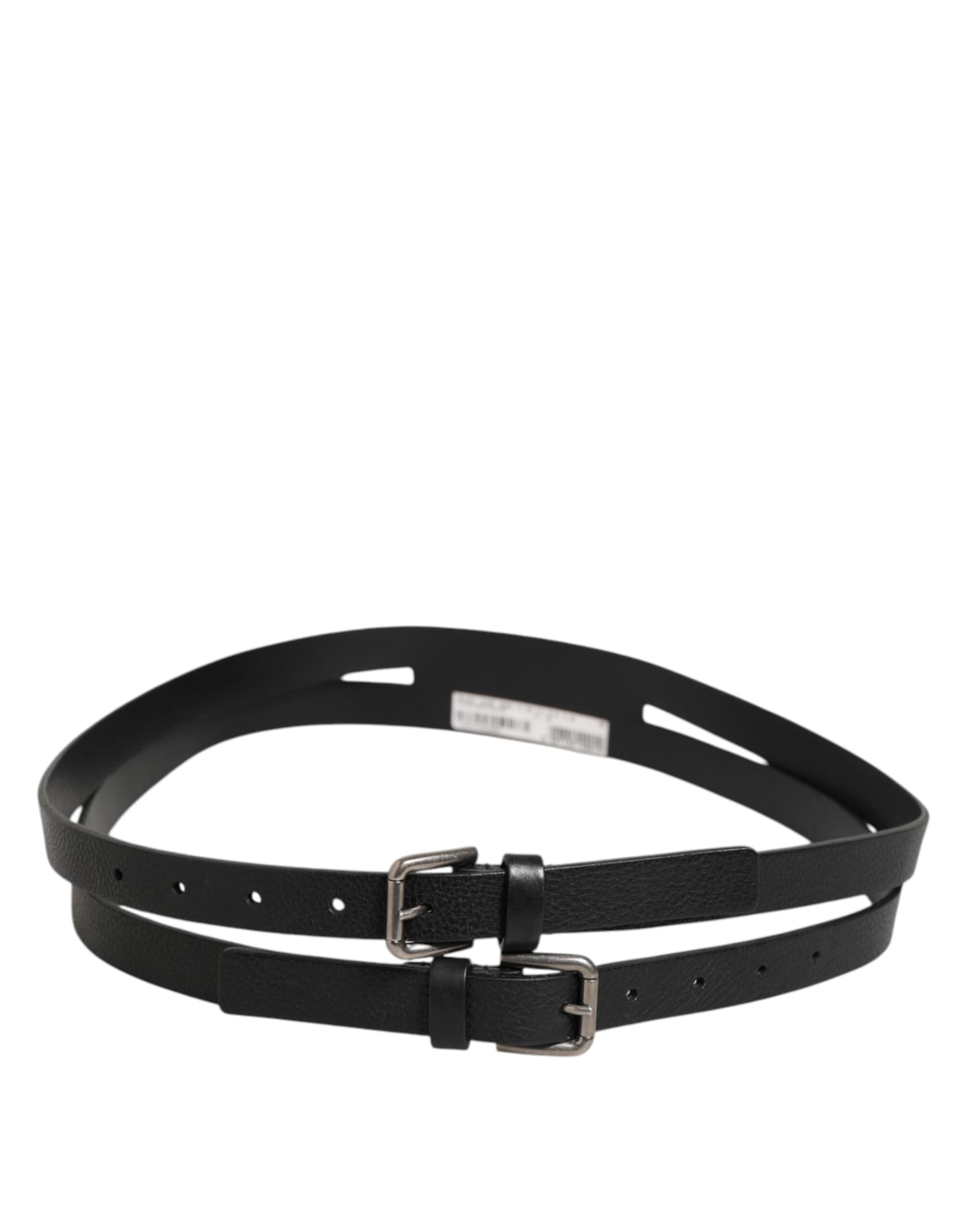Dolce & Gabbana Black Double Strap Leather Gold Buckle Belt - 4