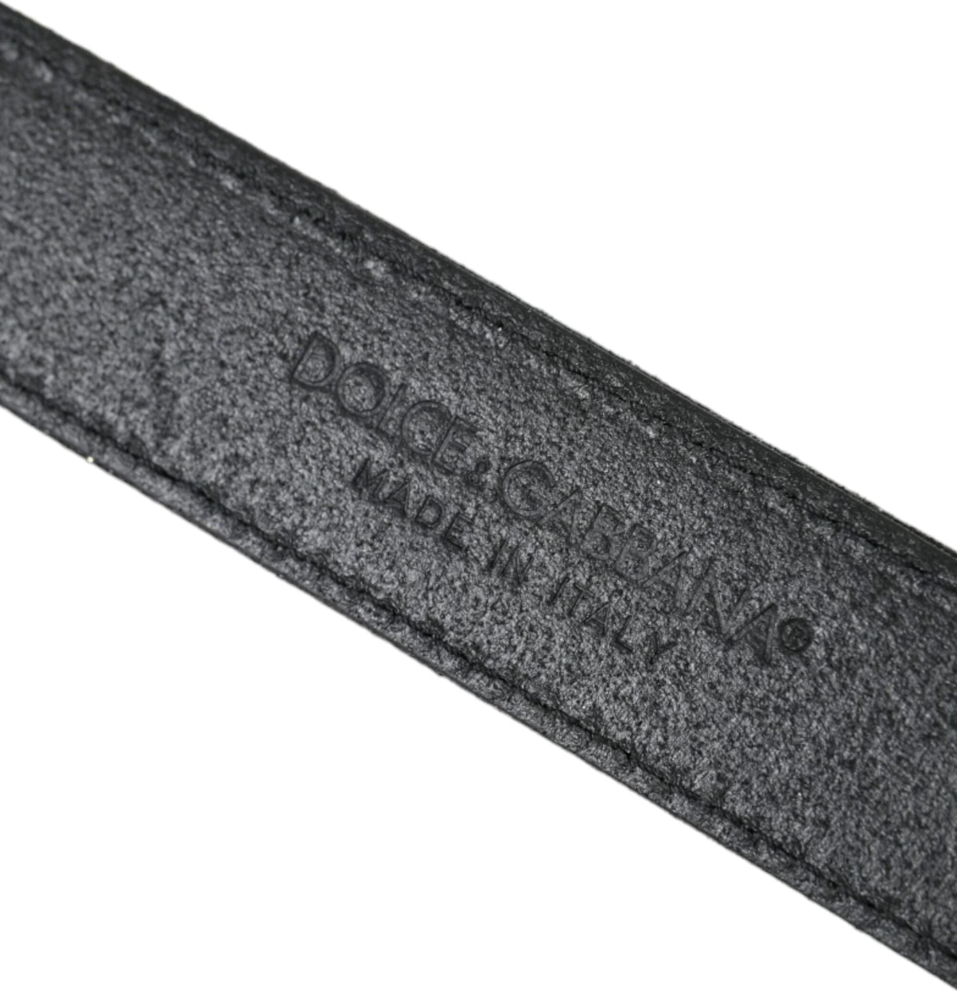 Dolce & Gabbana Black Glittered Leather Silver Buckle Belt - 4