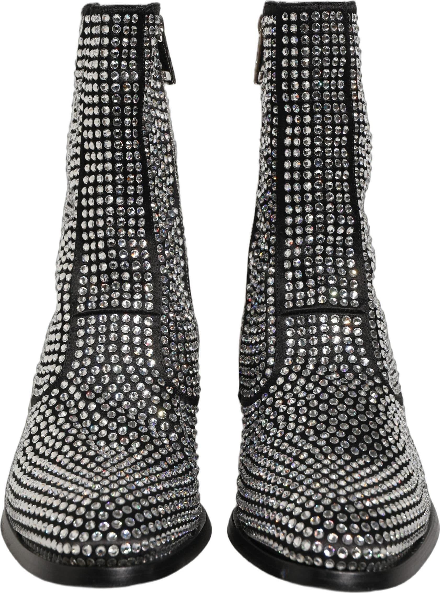 Dolce & Gabbana Black Crystal Embellished Ankle Boots Shoes - 2