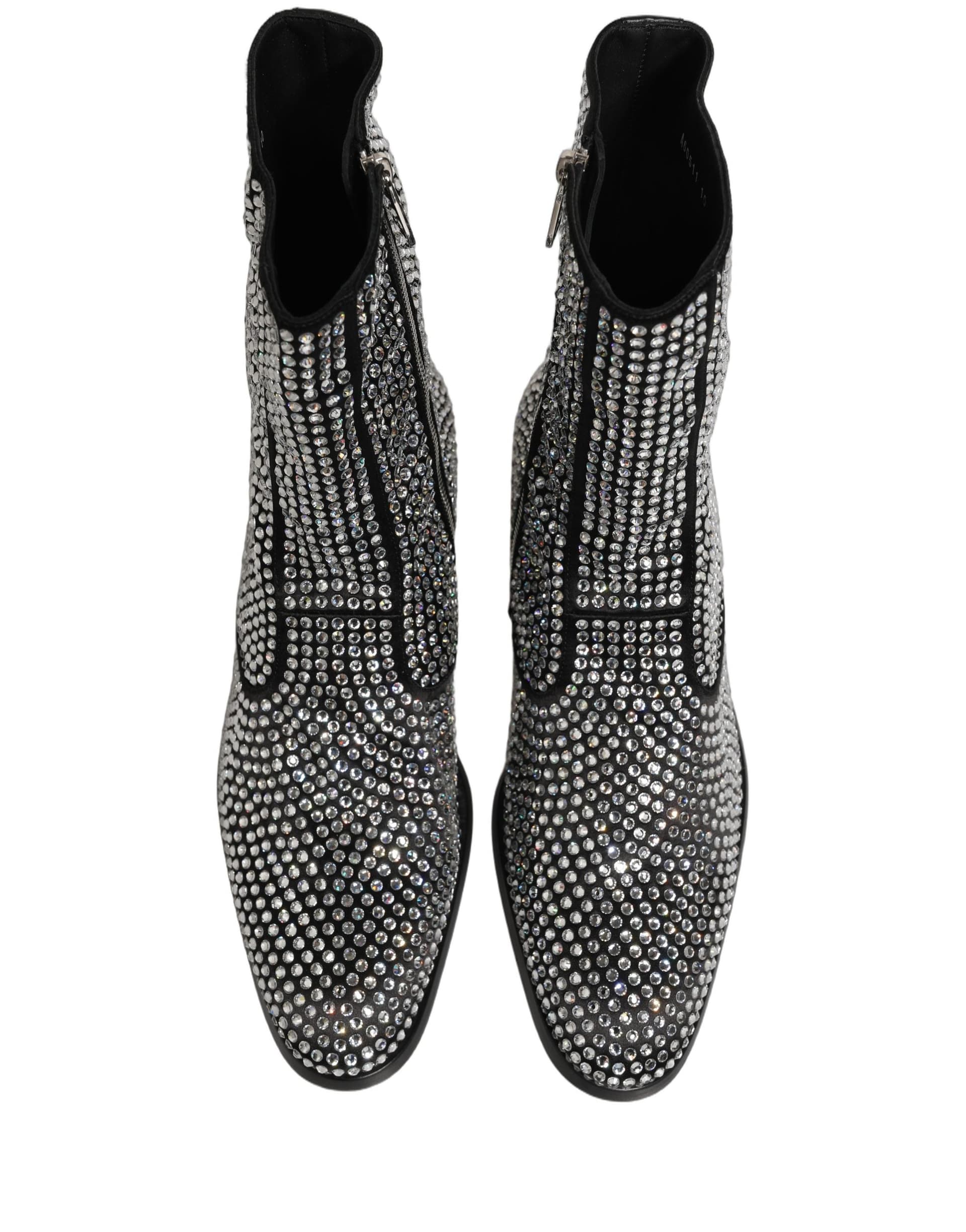 Dolce & Gabbana Black Crystal Embellished Ankle Boots Shoes - 3