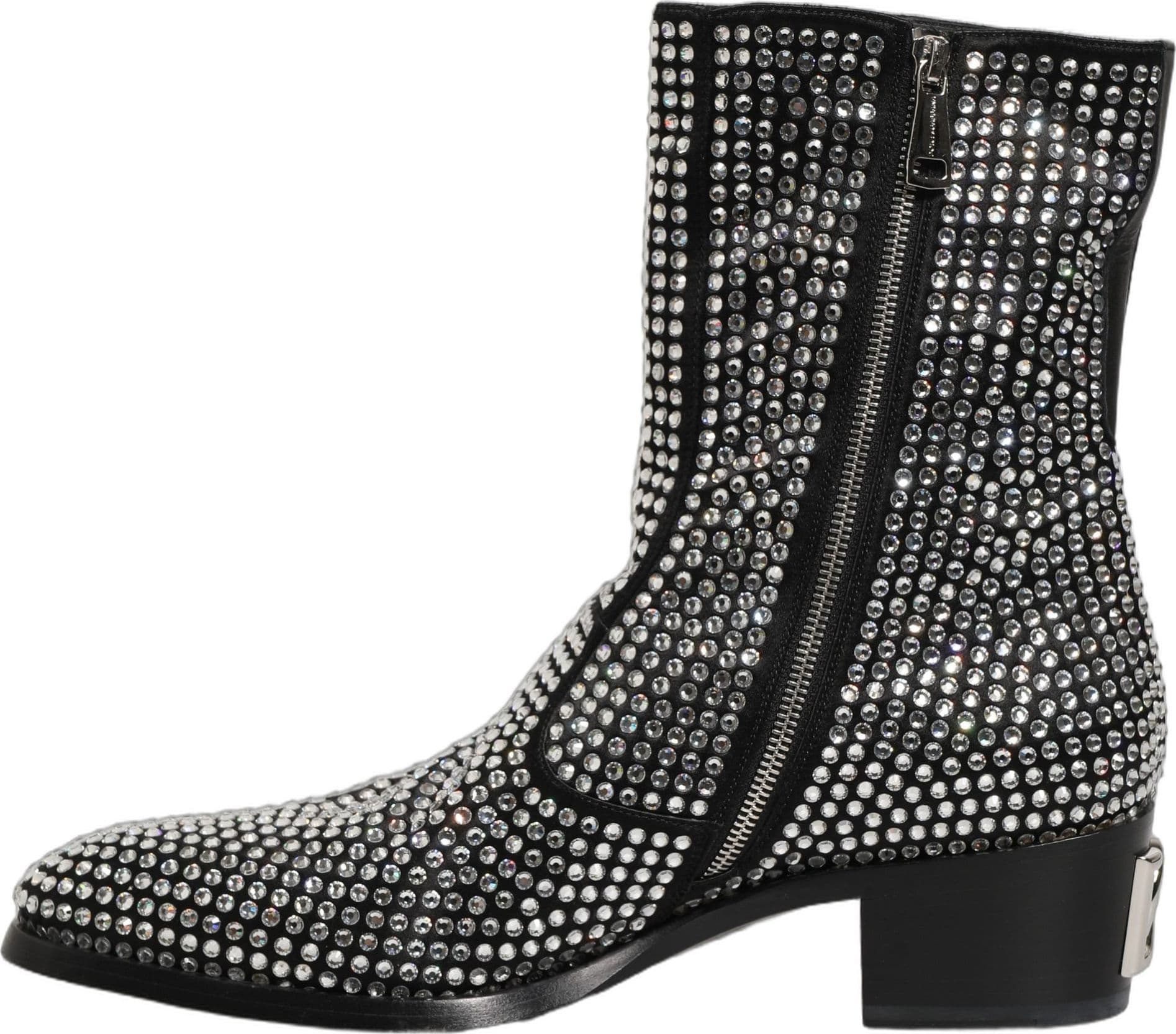 Dolce & Gabbana Black Crystal Embellished Ankle Boots Shoes - 6