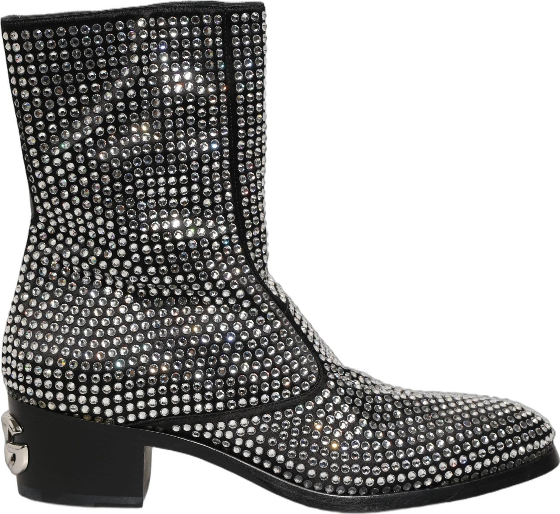 Dolce & Gabbana Black Crystal Embellished Ankle Boots Shoes - 8