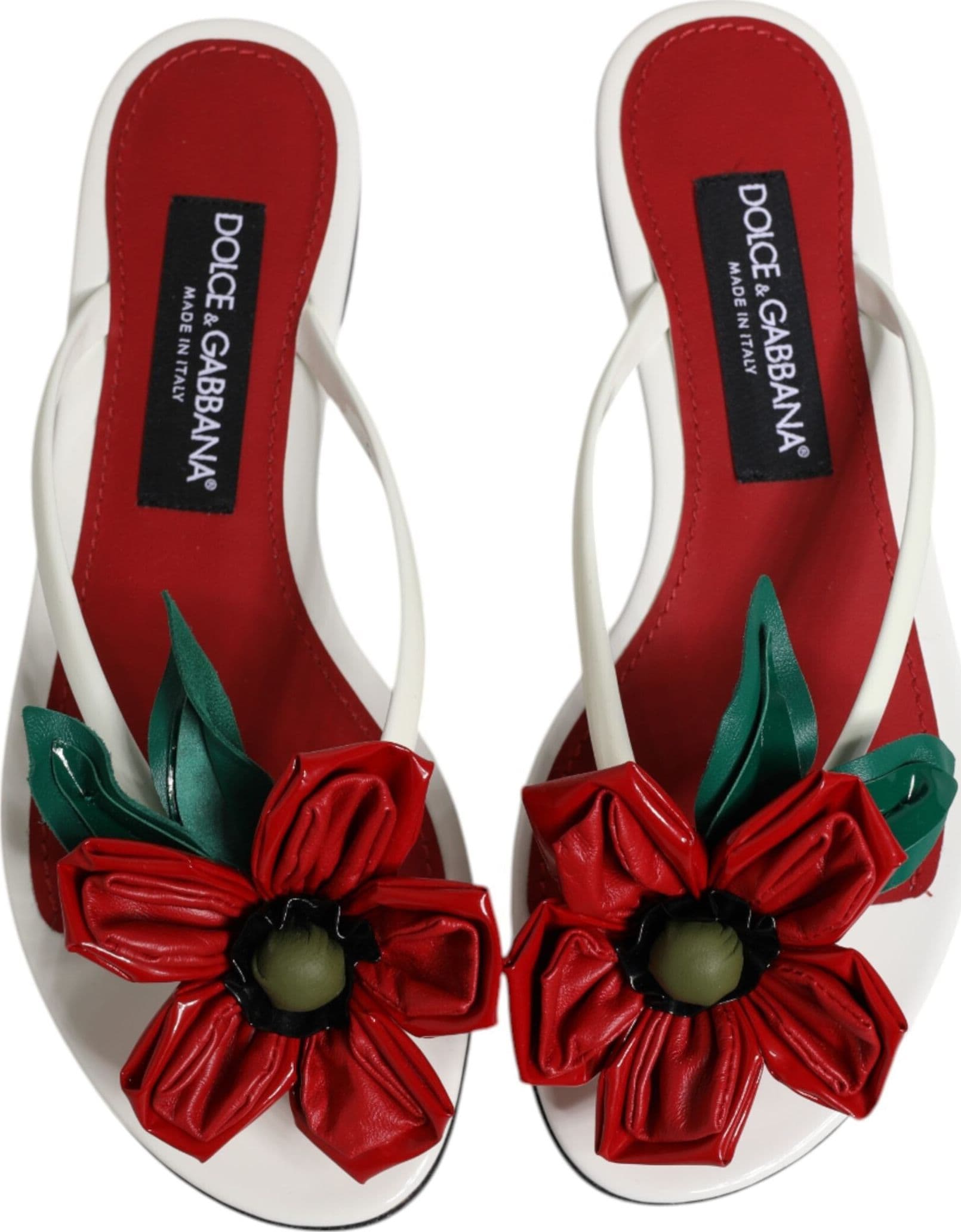 Dolce & Gabbana Red White KEIRA Flower Leather Sandals Shoes - 2