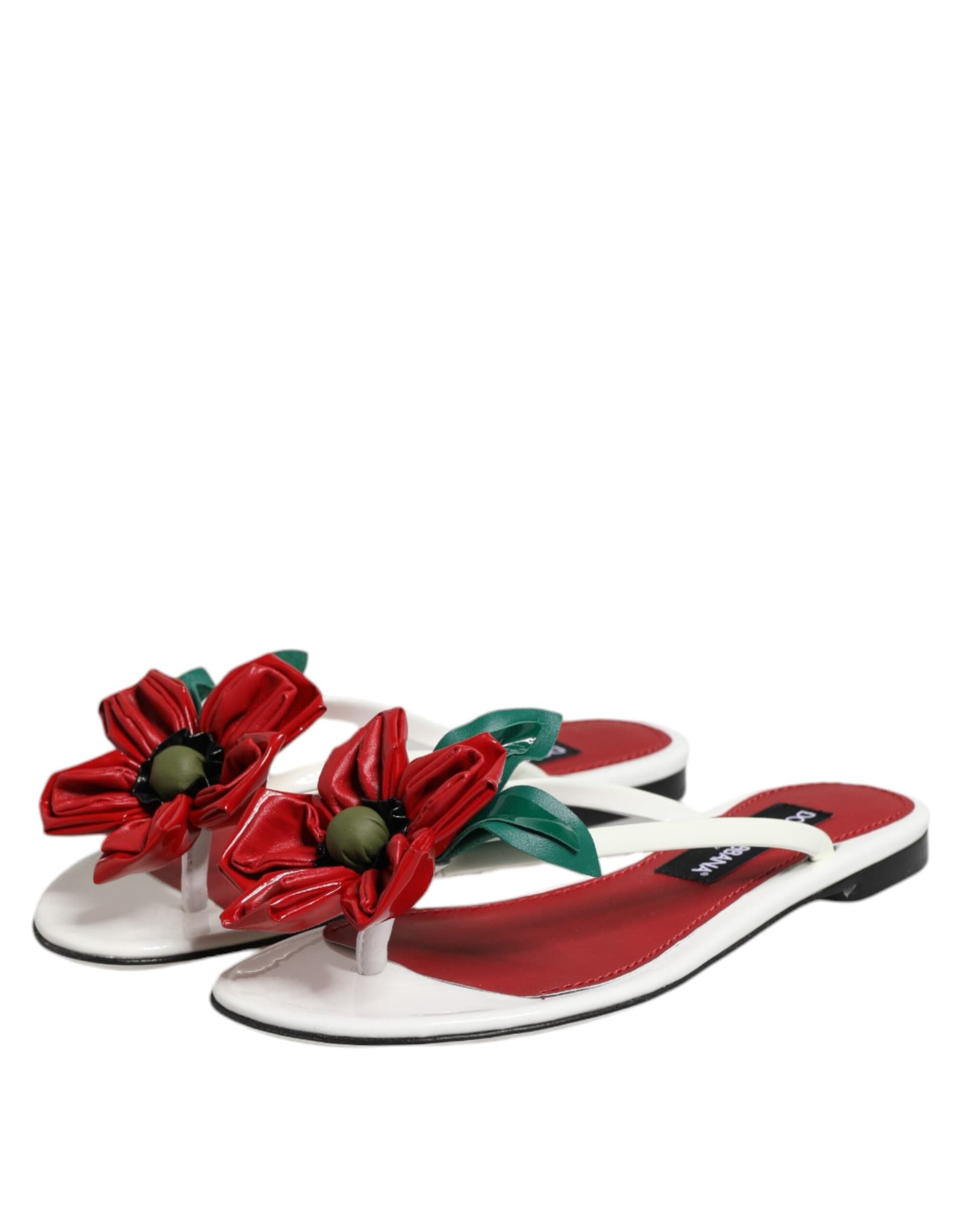 Dolce & Gabbana Red White KEIRA Flower Leather Sandals Shoes - 3