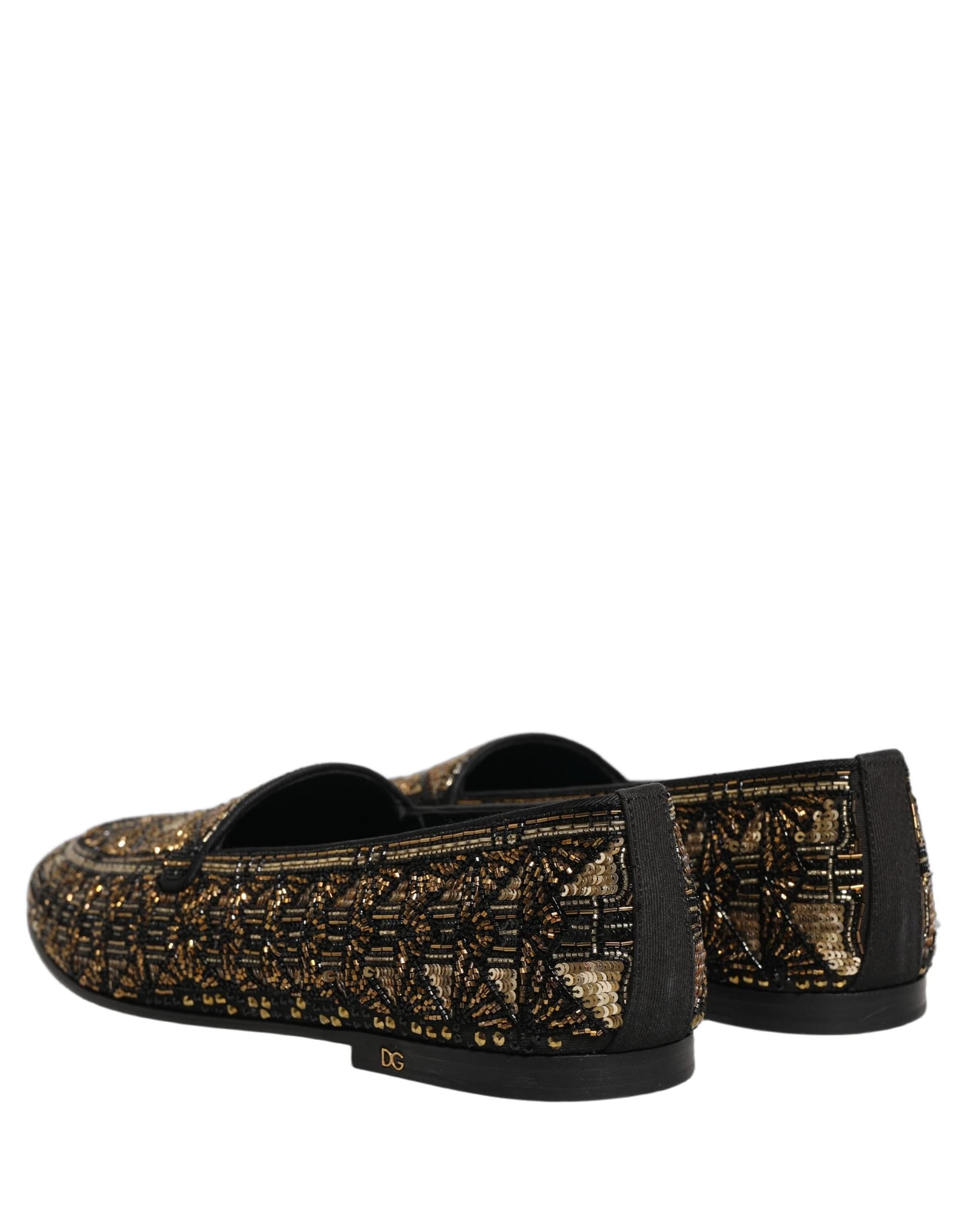 Dolce & Gabbana Black Gold Embellished Slip On Loafers Shoes - 5