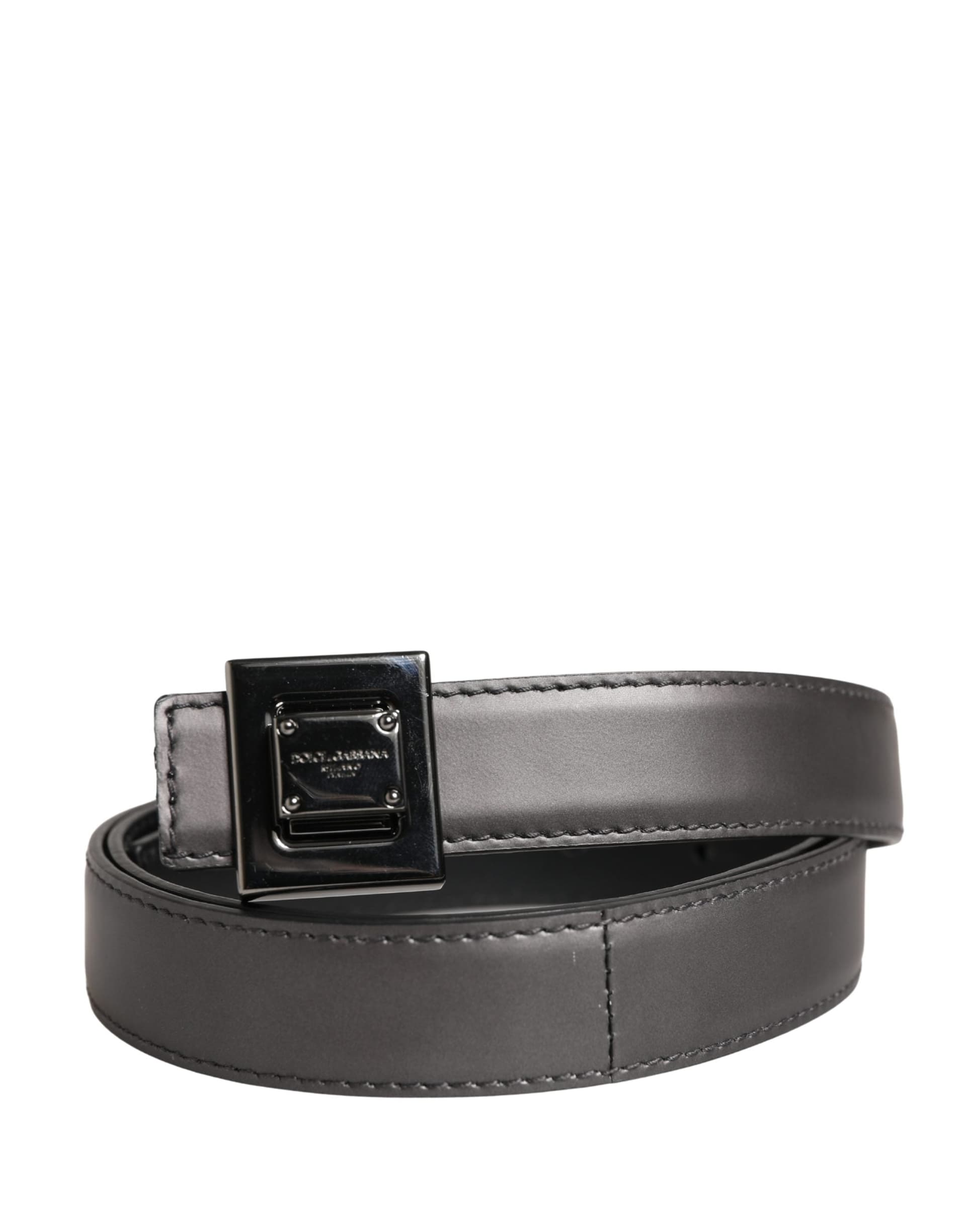 Dolce & Gabbana Men Silver Classic Leather Square Buckle Belt - 2