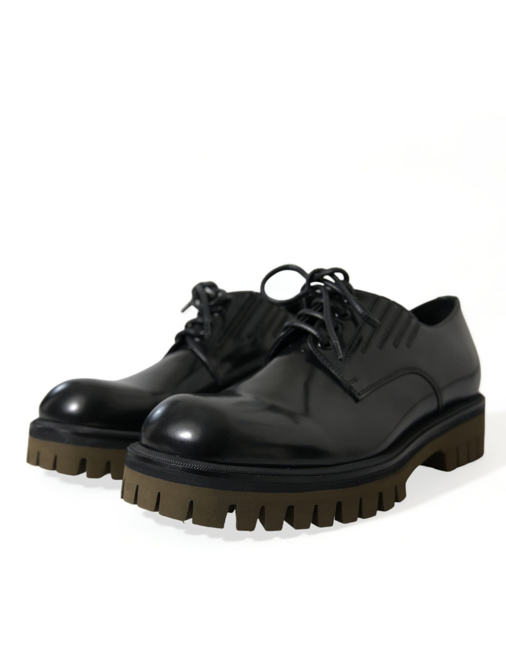Dolce & Gabbana Black Leather Lace Up Derby Men Dress Shoes - 2