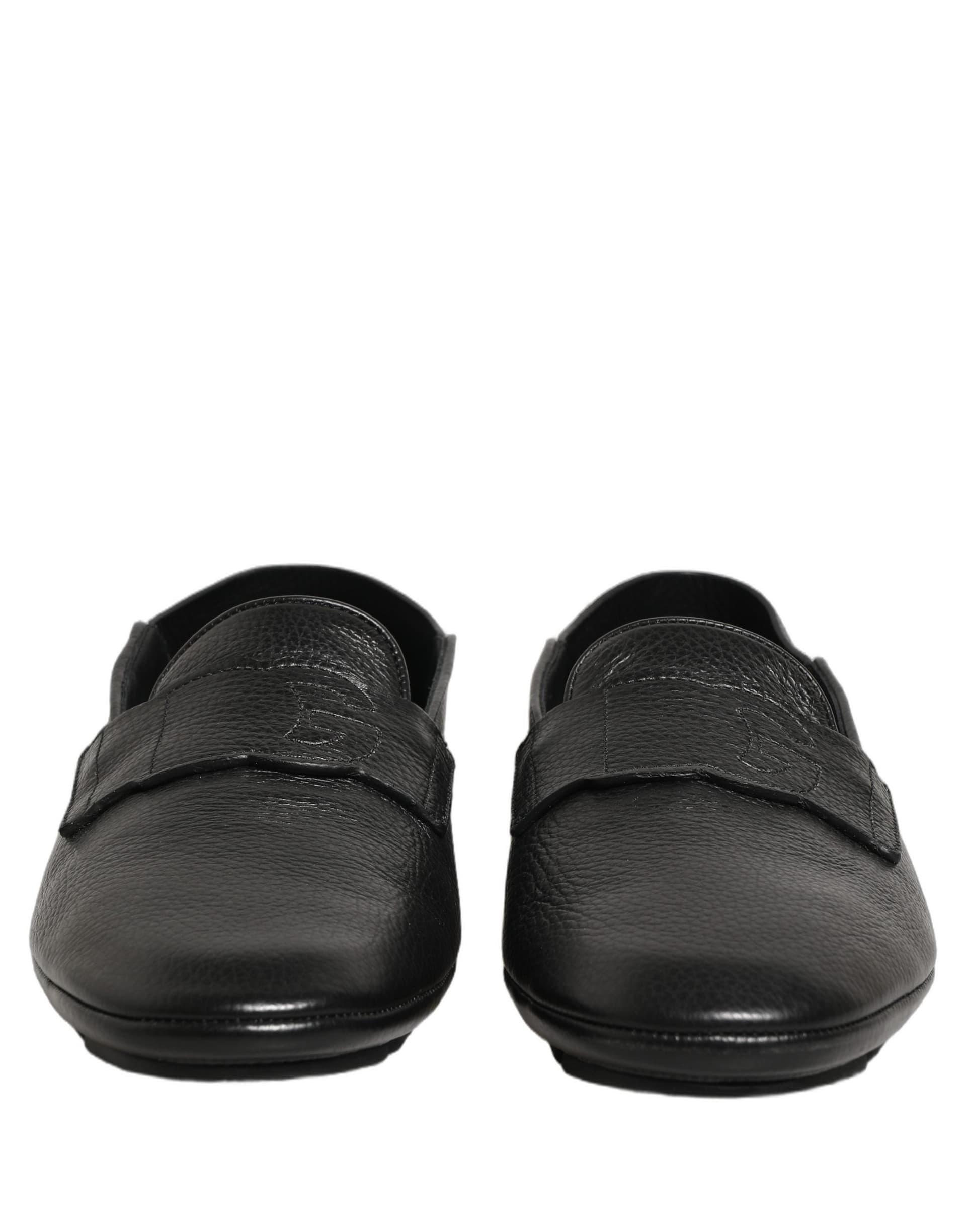 Dolce & Gabbana Black Deerskin Leather Driver Loafers Shoes - 2