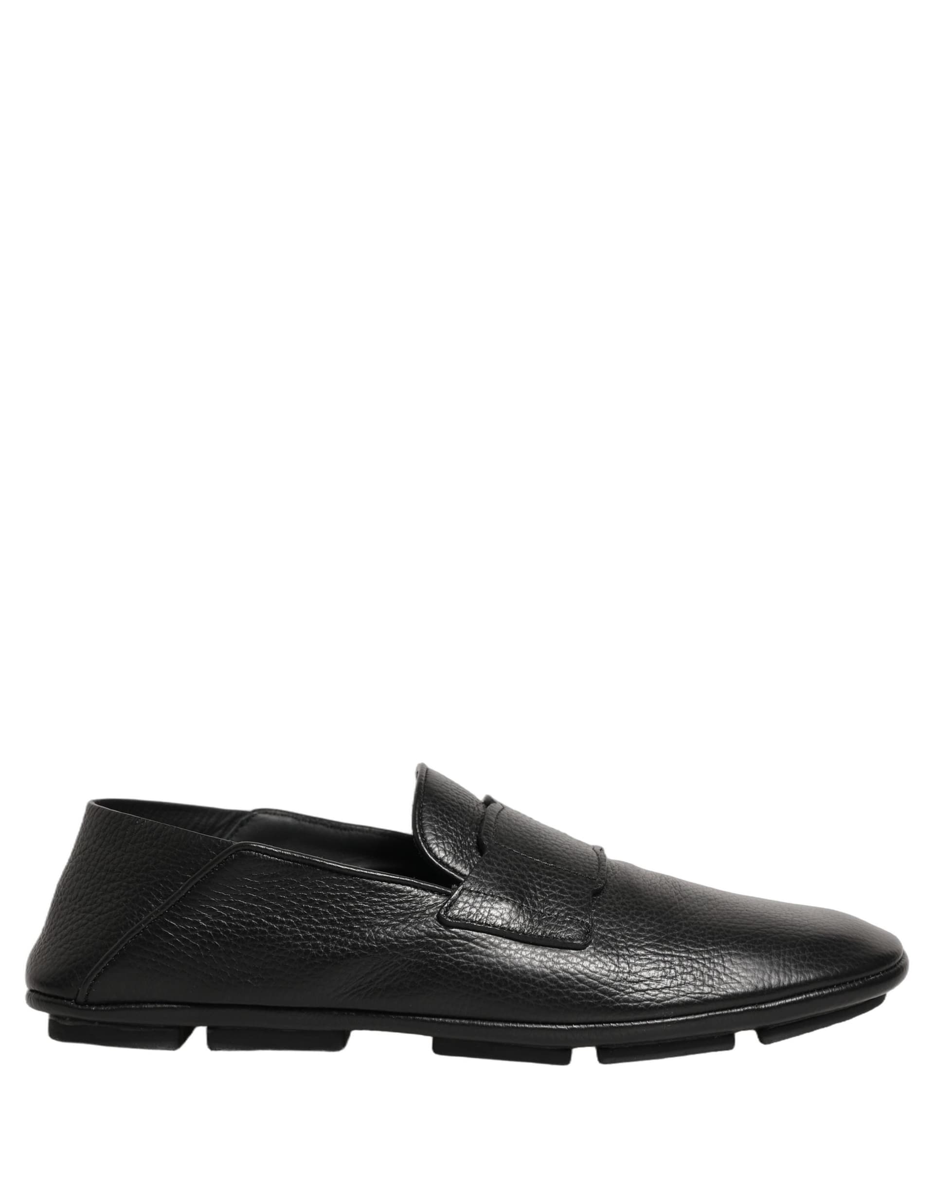 Dolce & Gabbana Black Deerskin Leather Driver Loafers Shoes - 7