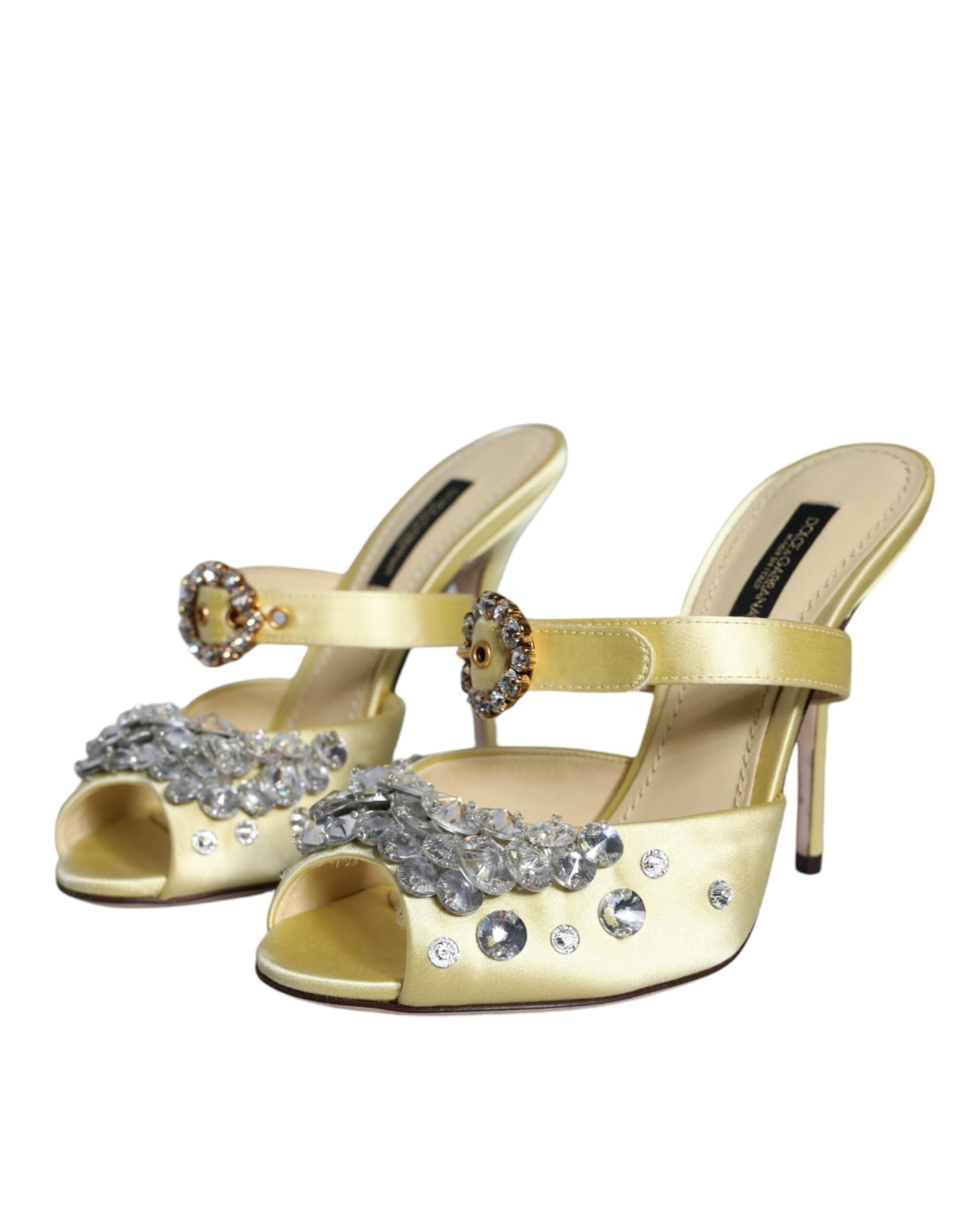 Dolce & Gabbana Yellow Mary Janes Satin Crystal Sandals Shoes - 2