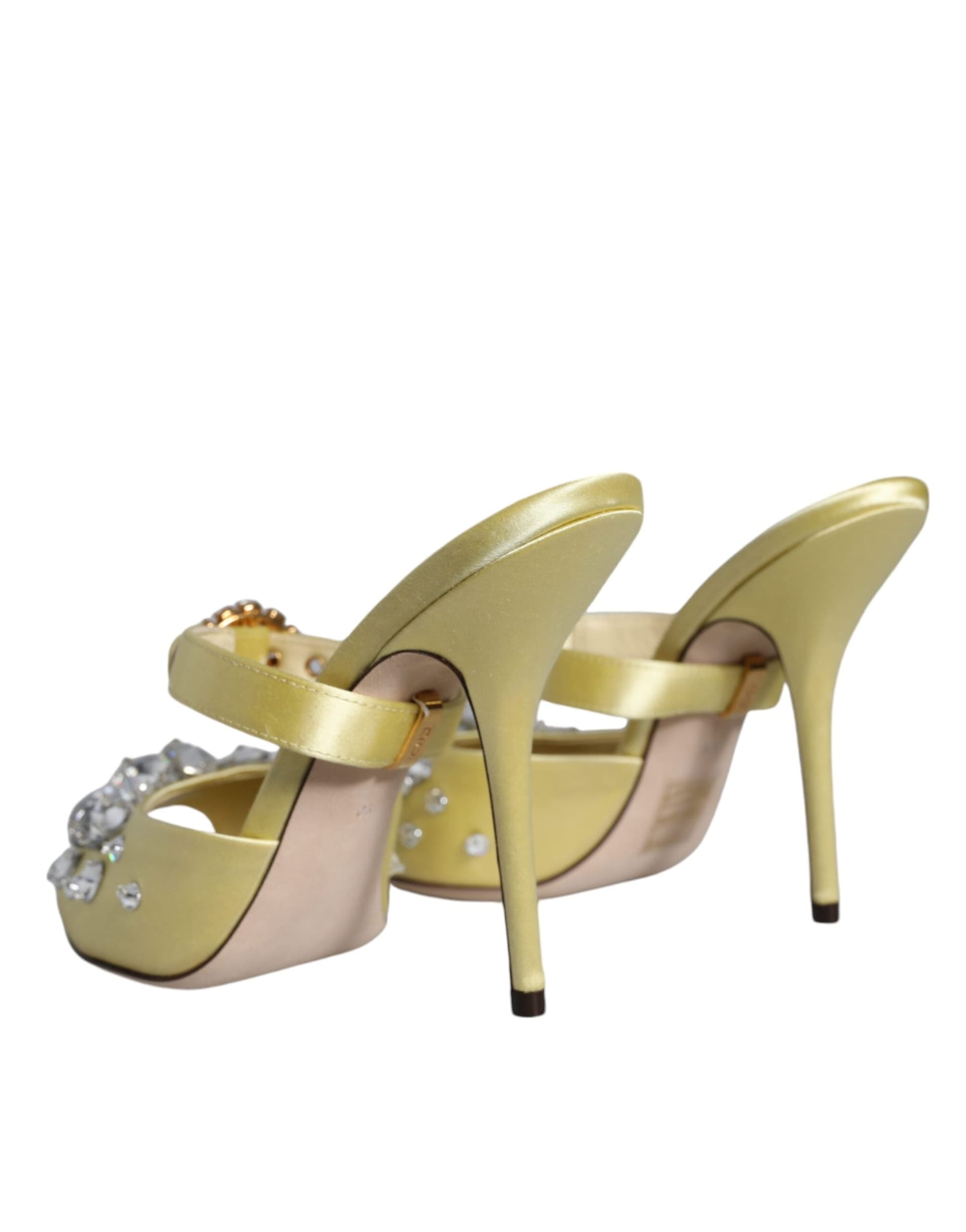 Dolce & Gabbana Yellow Mary Janes Satin Crystal Sandals Shoes - 3