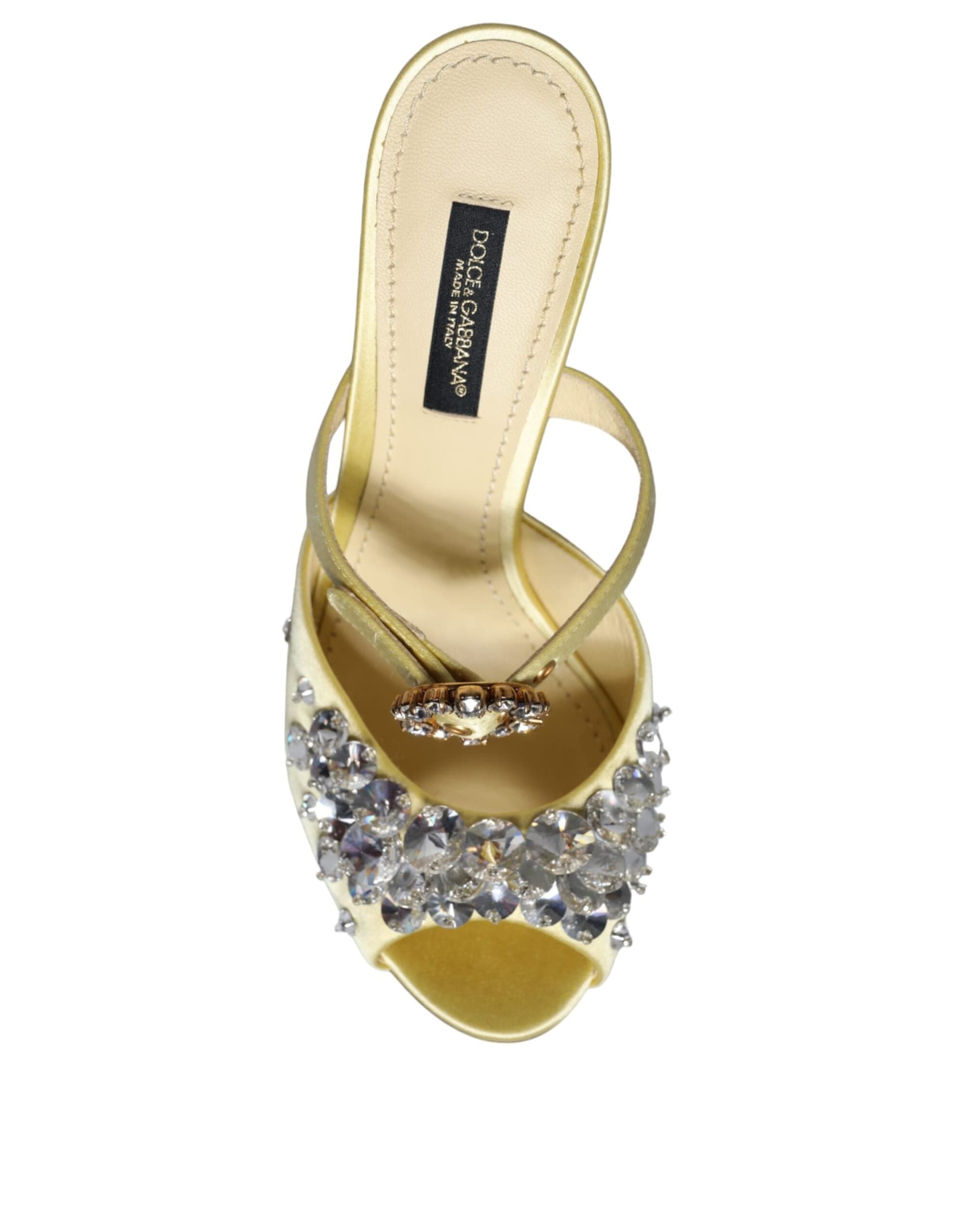 Dolce & Gabbana Yellow Mary Janes Satin Crystal Sandals Shoes - 4