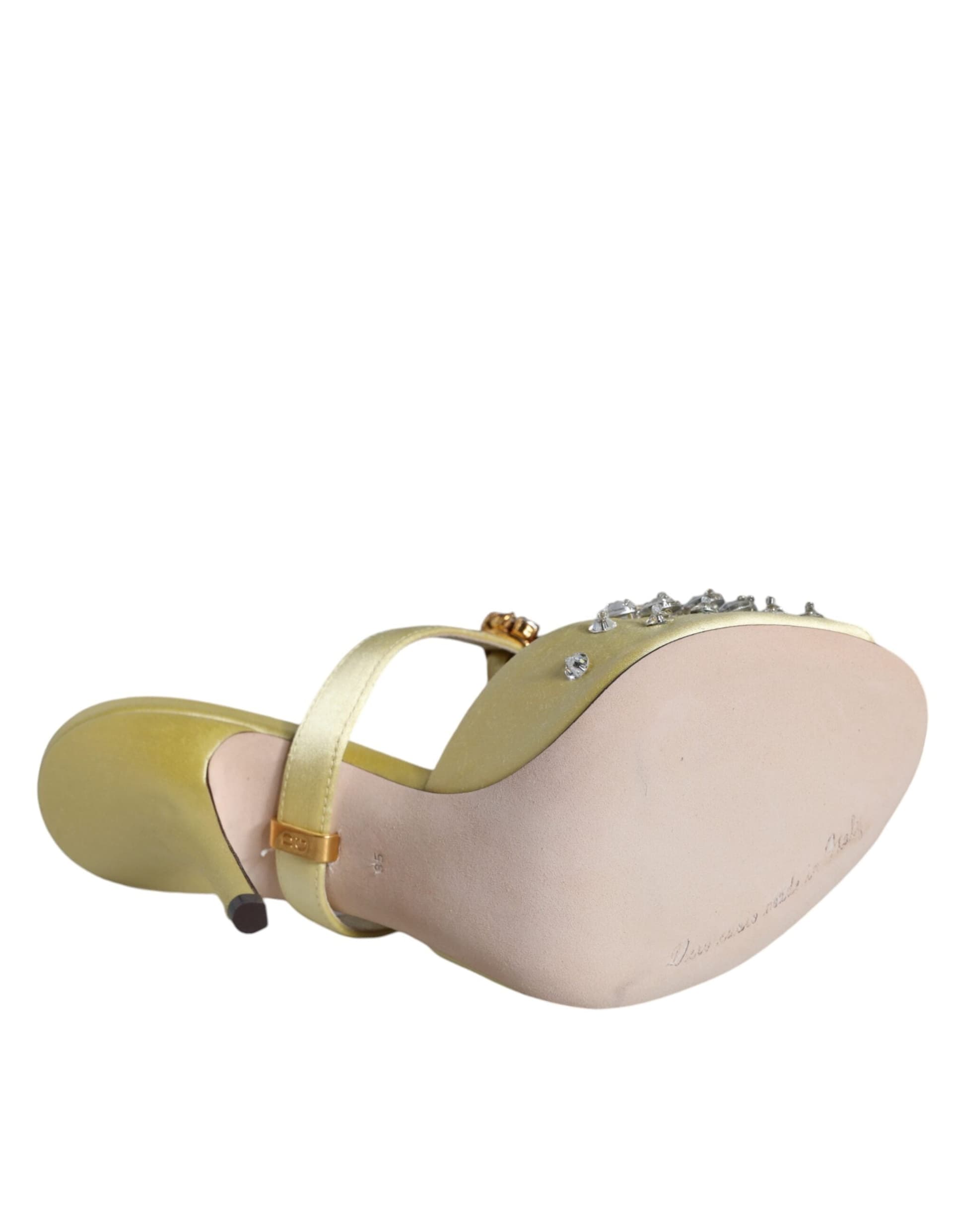 Dolce & Gabbana Yellow Mary Janes Satin Crystal Sandals Shoes - 5