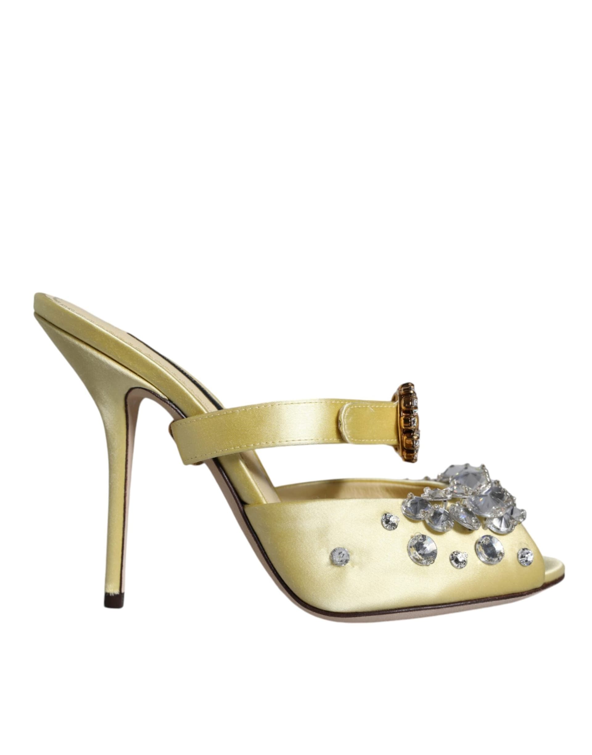 Dolce & Gabbana Yellow Mary Janes Satin Crystal Sandals Shoes - 7