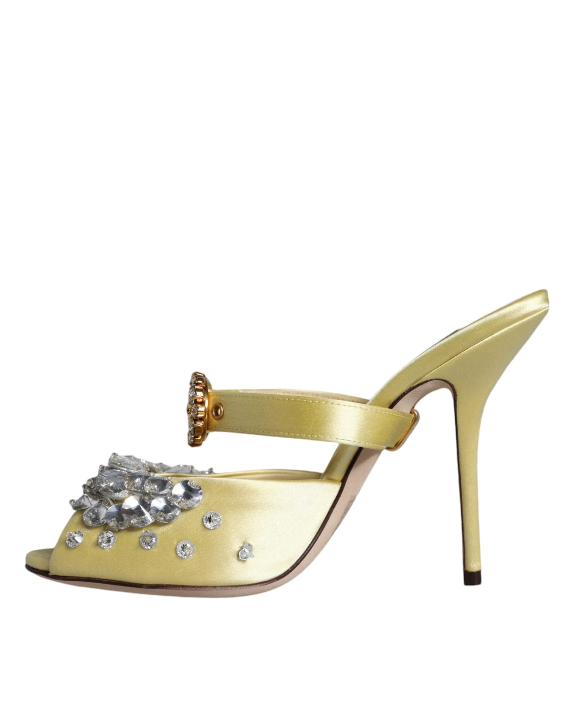 Dolce & Gabbana Yellow Mary Janes Satin Crystal Sandals Shoes - 8