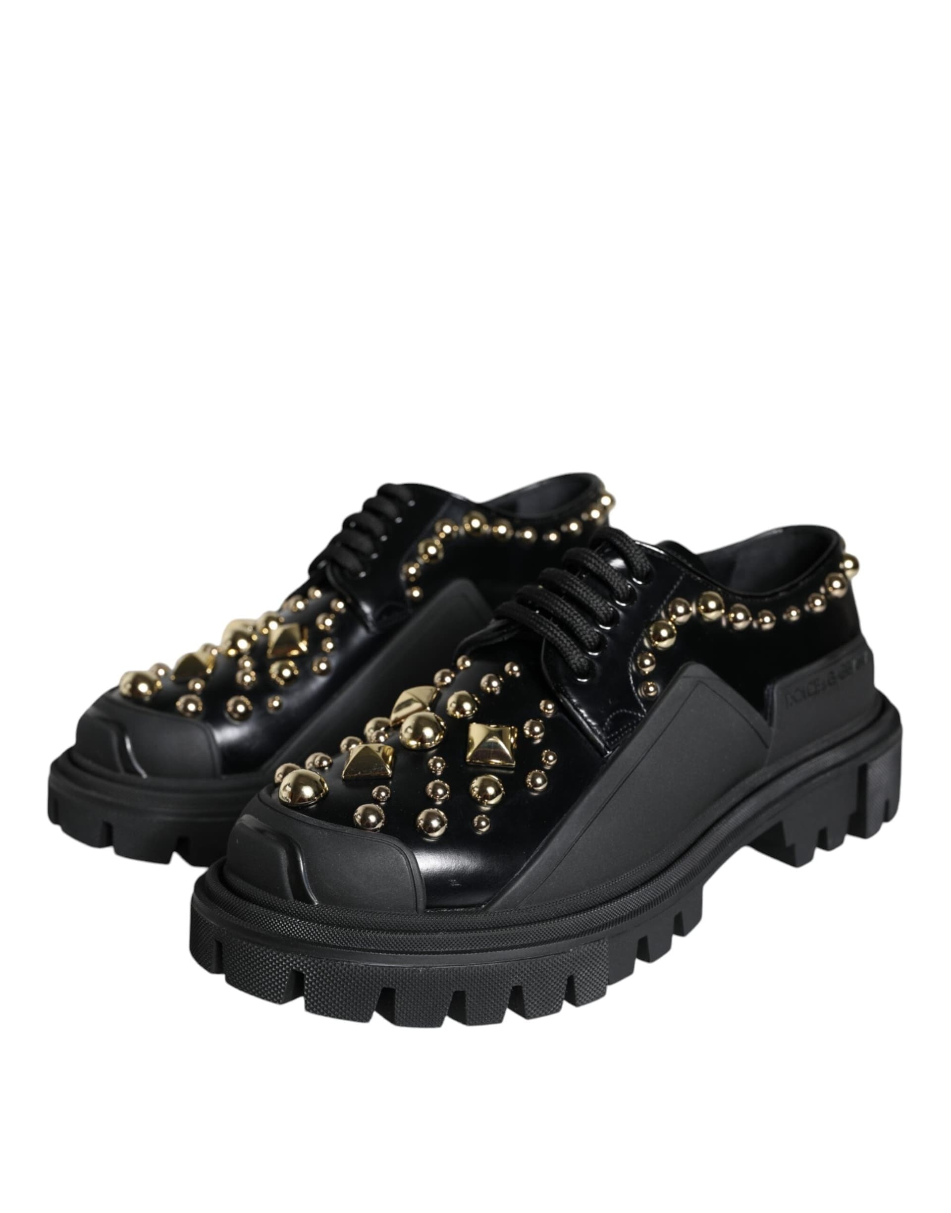 Dolce & Gabbana Black Leather Trekking Derby Embellished Shoes - 2